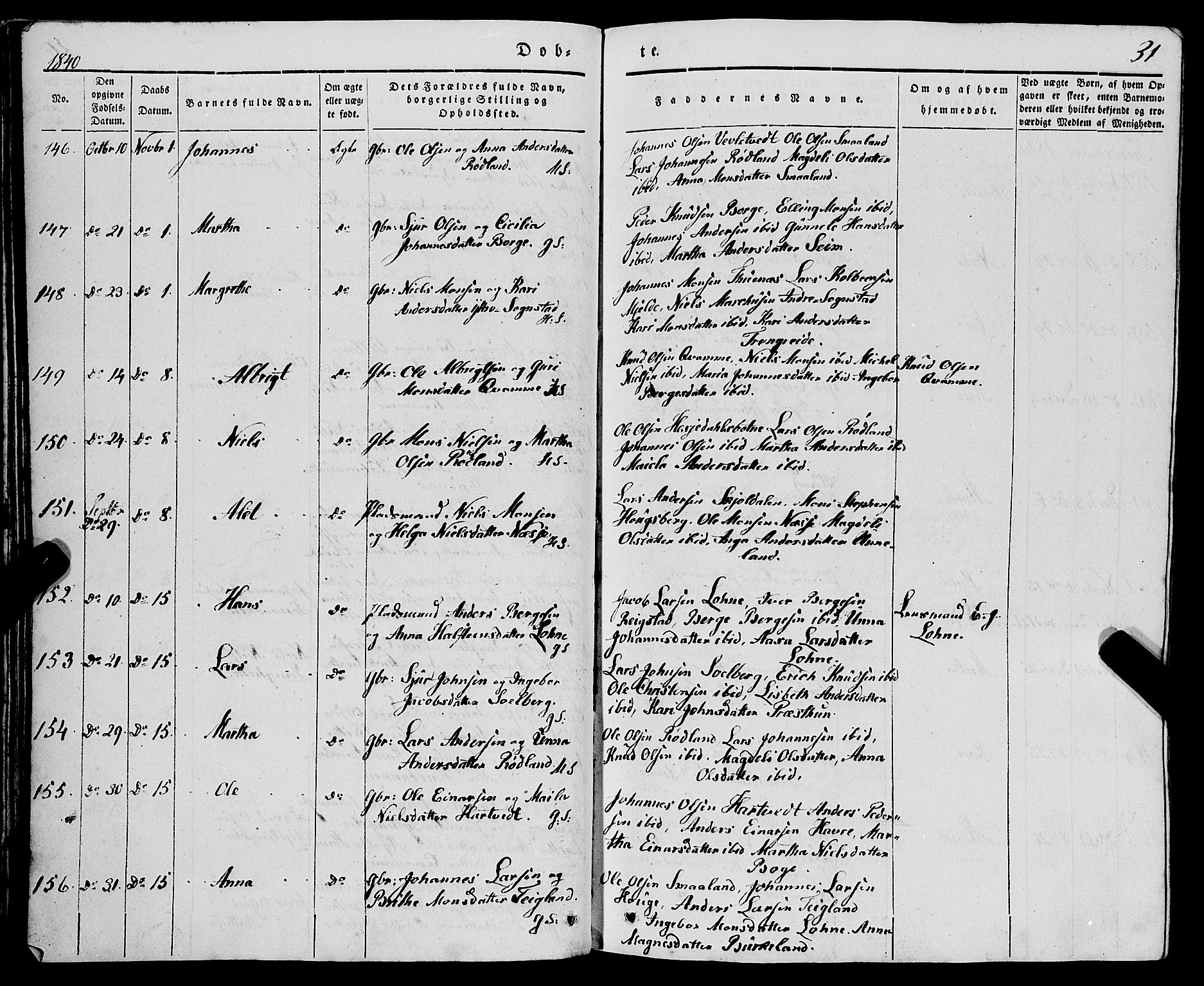 Haus sokneprestembete, AV/SAB-A-75601/H/Haa: Parish register (official) no. A 15, 1838-1847, p. 31