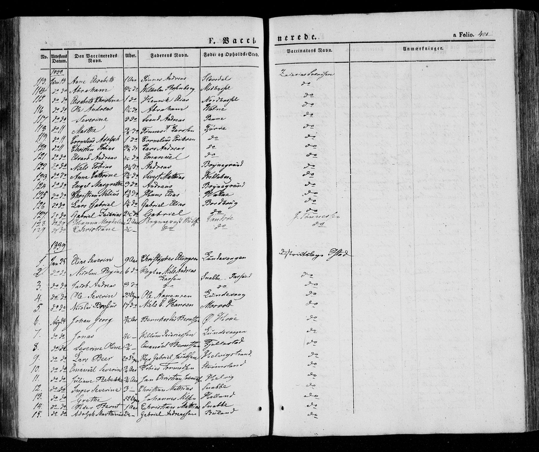 Lista sokneprestkontor, AV/SAK-1111-0027/F/Fa/L0009: Parish register (official) no. A 9, 1835-1846, p. 401