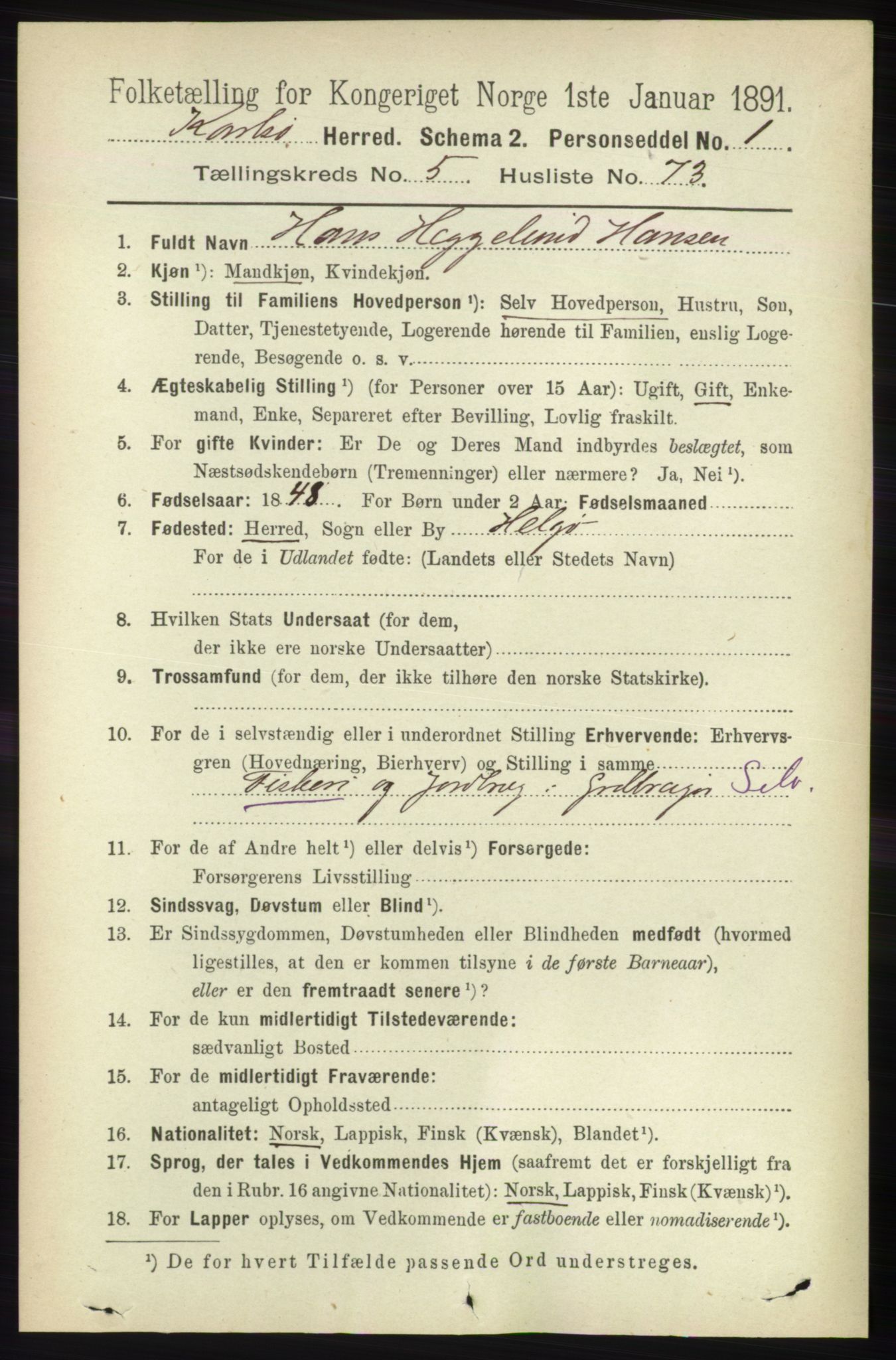 RA, 1891 census for 1936 Karlsøy, 1891, p. 1791