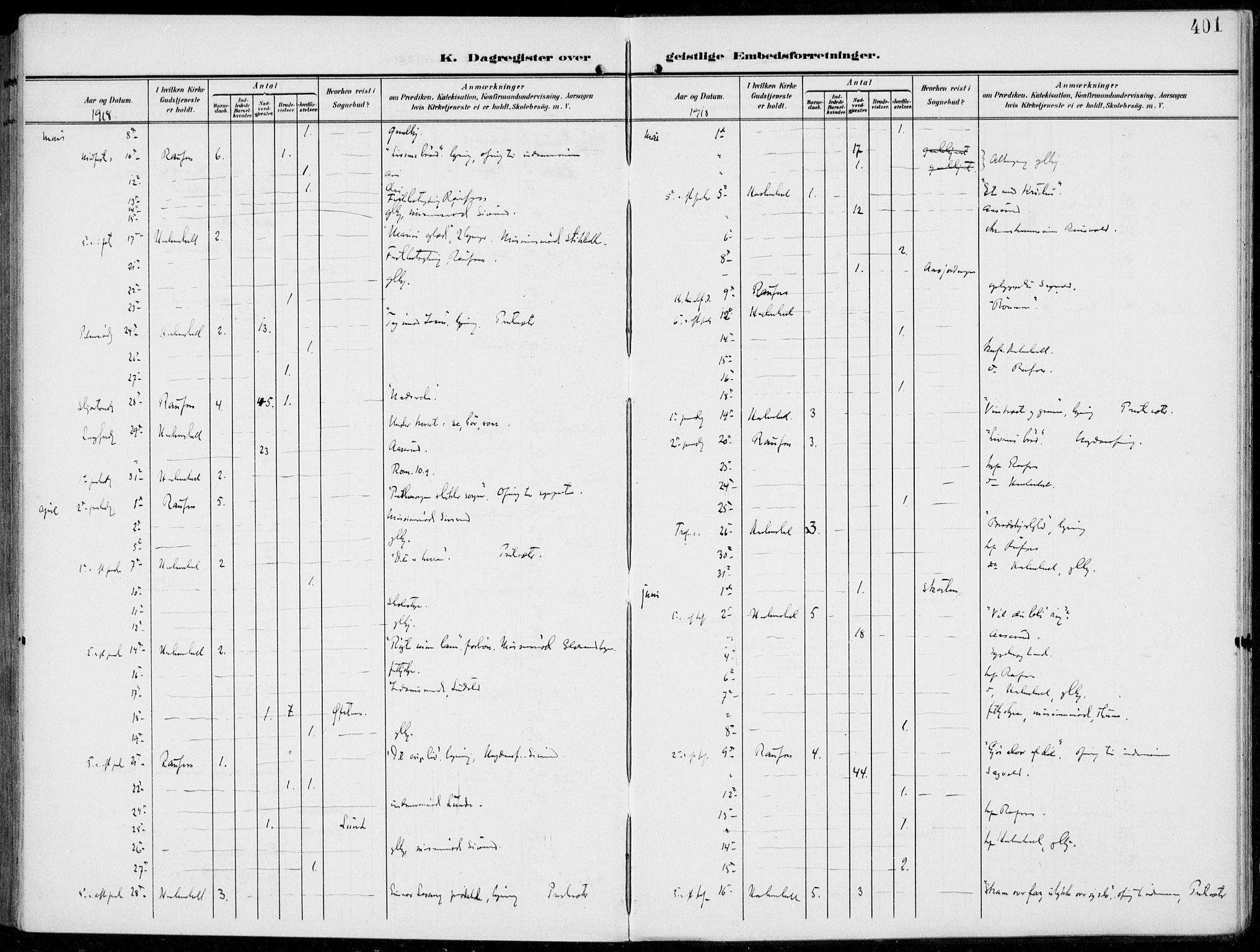 Vestre Toten prestekontor, AV/SAH-PREST-108/H/Ha/Haa/L0014: Parish register (official) no. 14, 1907-1920, p. 401