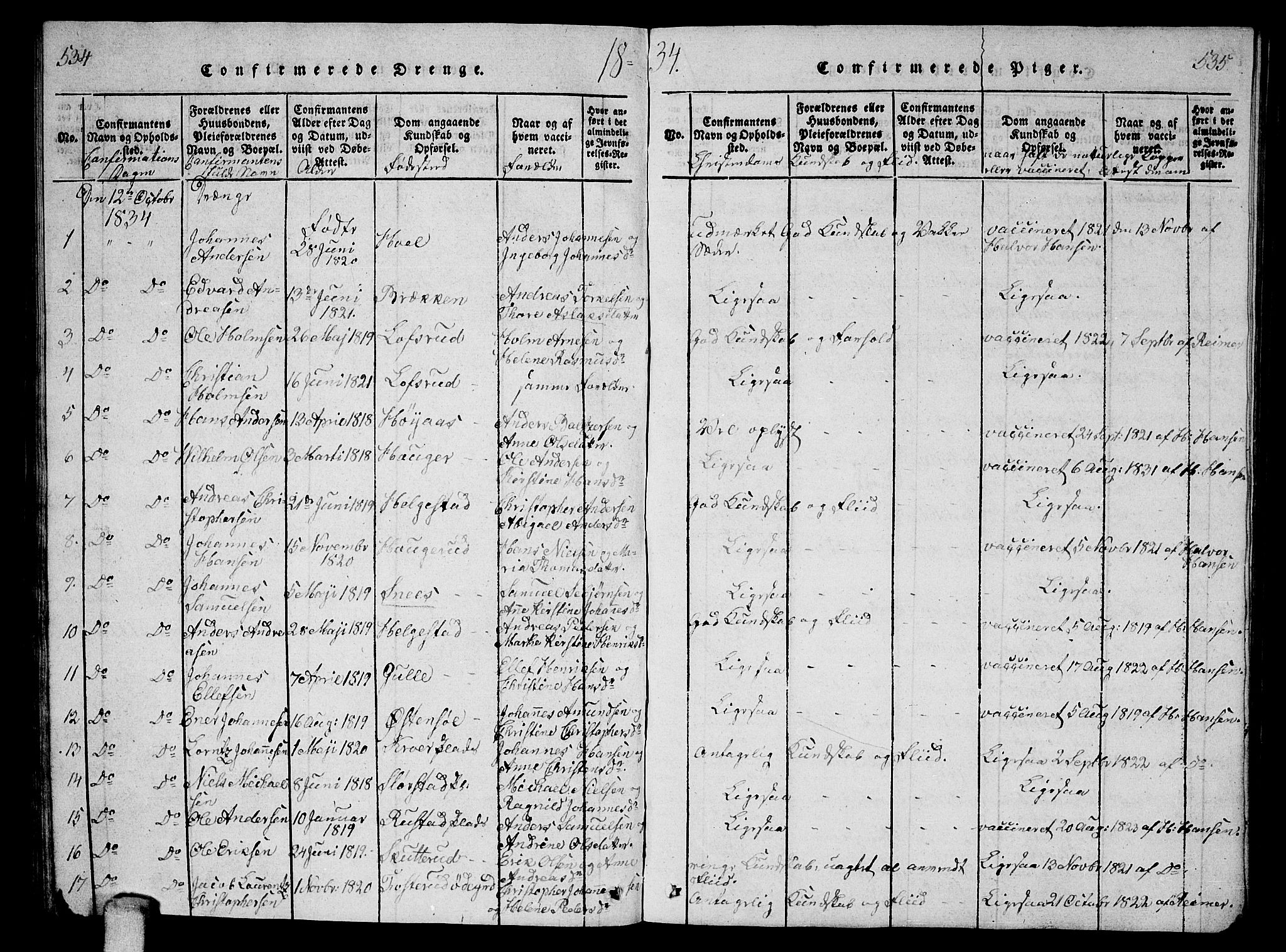 Ås prestekontor Kirkebøker, SAO/A-10894/G/Ga/L0002: Parish register (copy) no. I 2, 1820-1836, p. 534-535