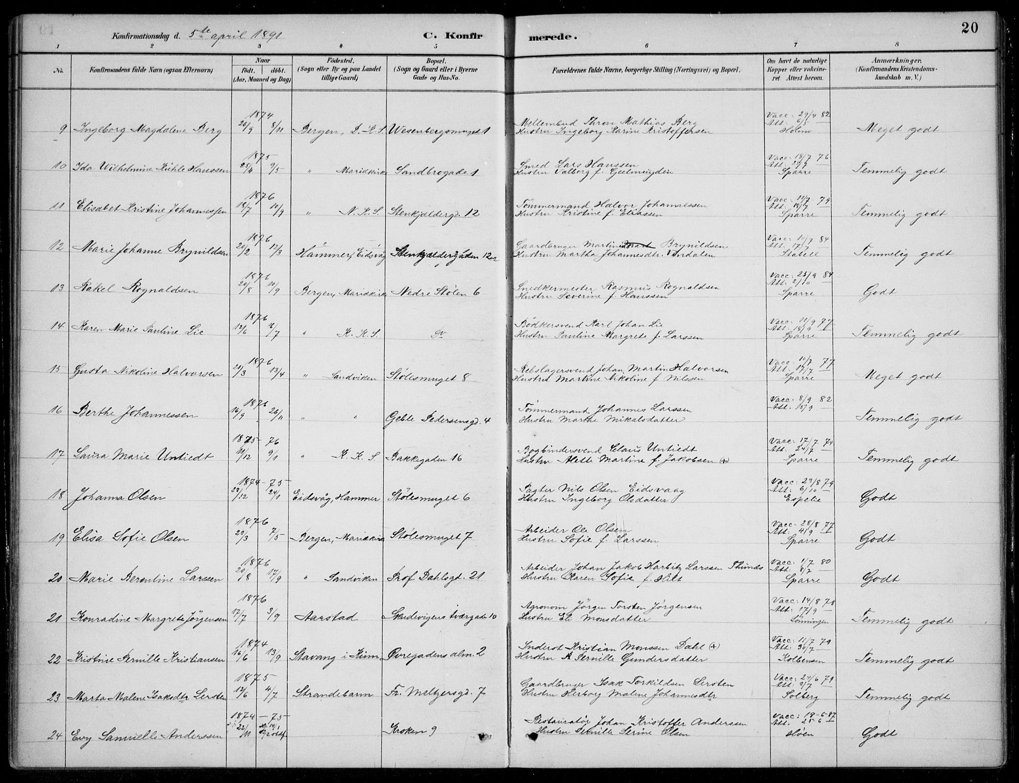 Mariakirken Sokneprestembete, AV/SAB-A-76901/H/Hab/L0008: Parish register (copy) no. A 8, 1889-1908, p. 20