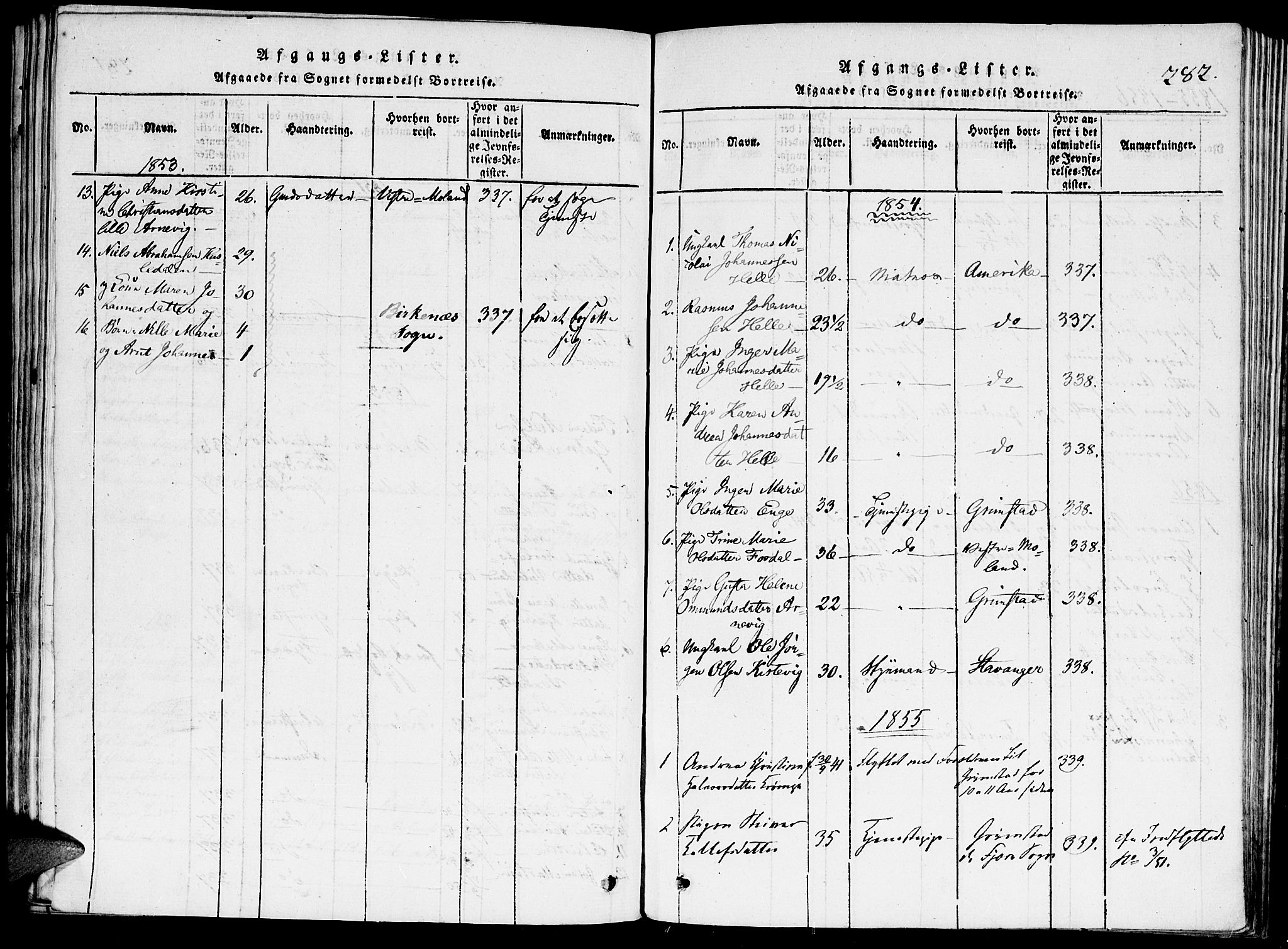 Hommedal sokneprestkontor, SAK/1111-0023/F/Fa/Faa/L0001: Parish register (official) no. A 1, 1816-1860, p. 282