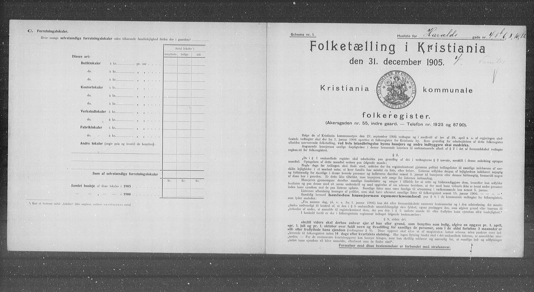 OBA, Municipal Census 1905 for Kristiania, 1905, p. 18033