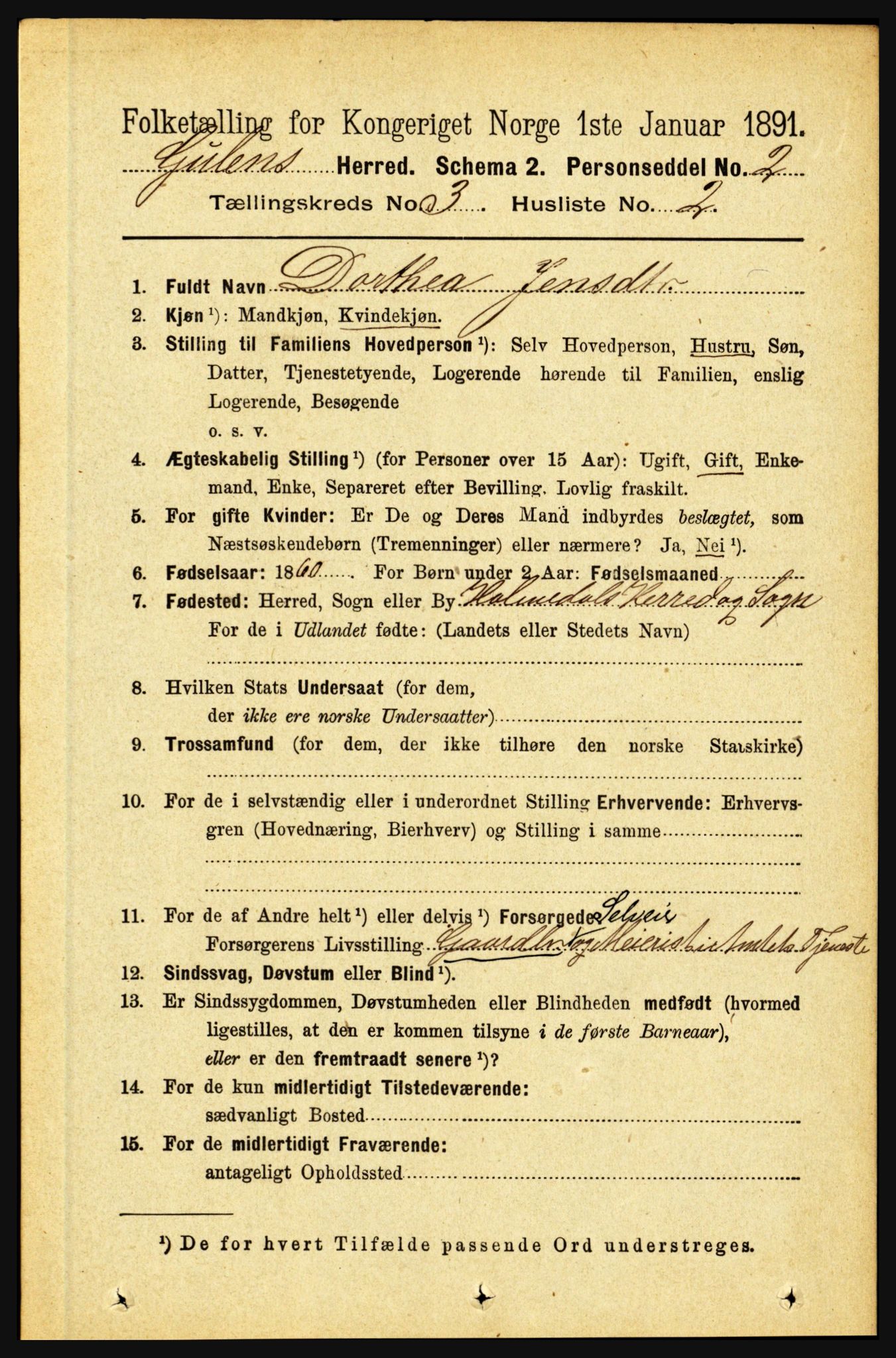 RA, 1891 census for 1411 Gulen, 1891, p. 890