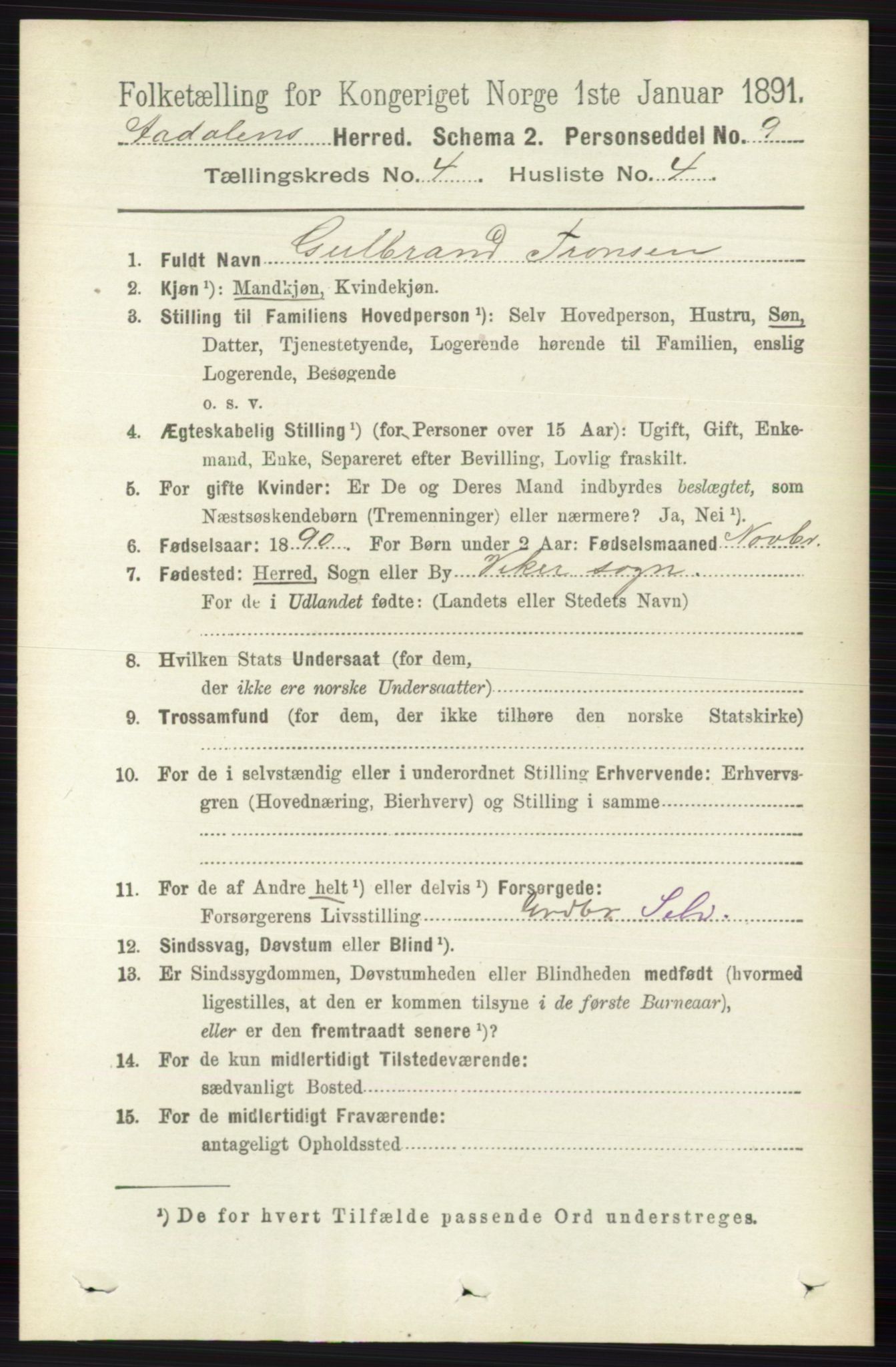 RA, 1891 census for 0614 Ådal, 1891, p. 1544
