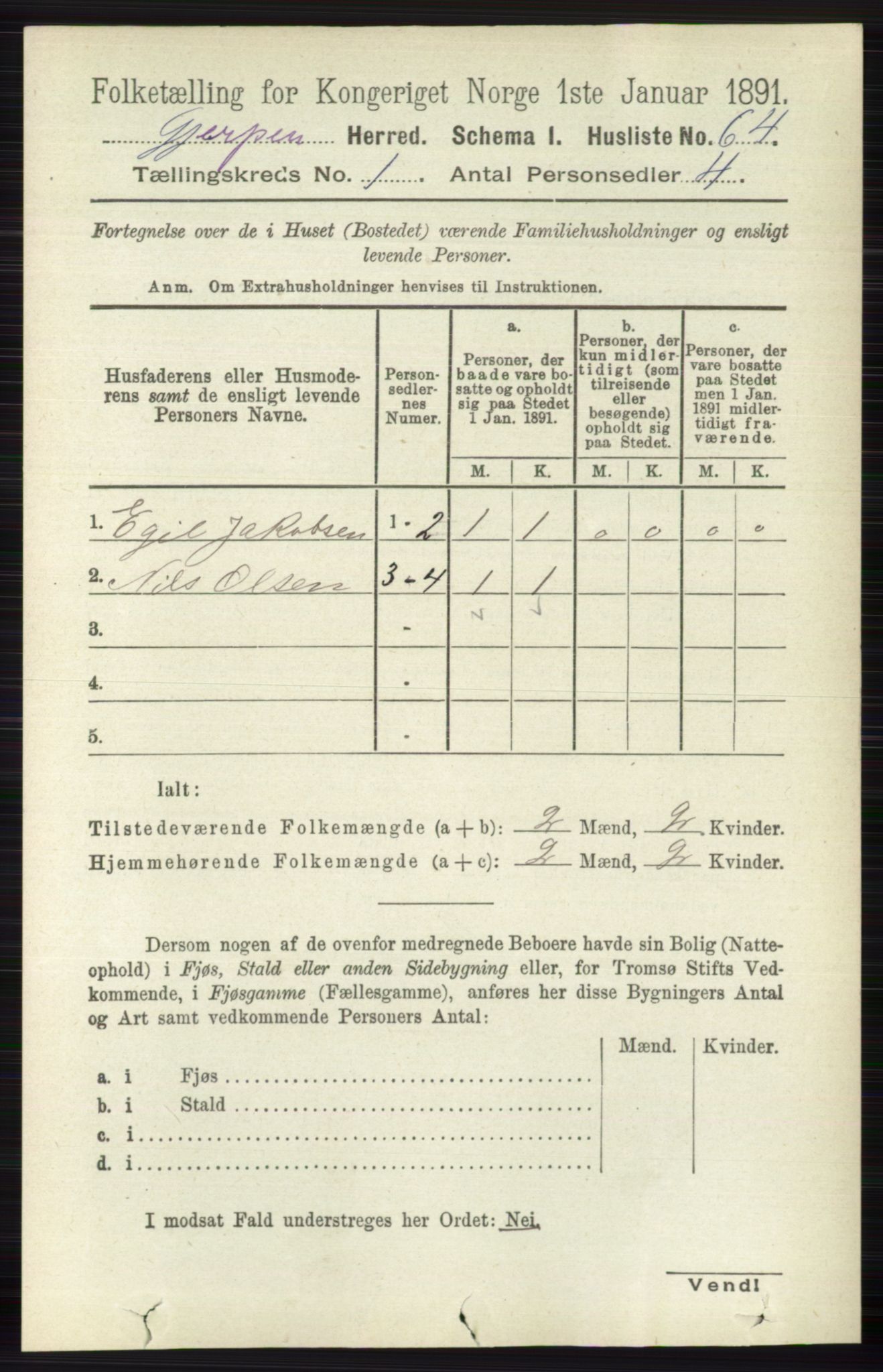 RA, 1891 census for 0812 Gjerpen, 1891, p. 99