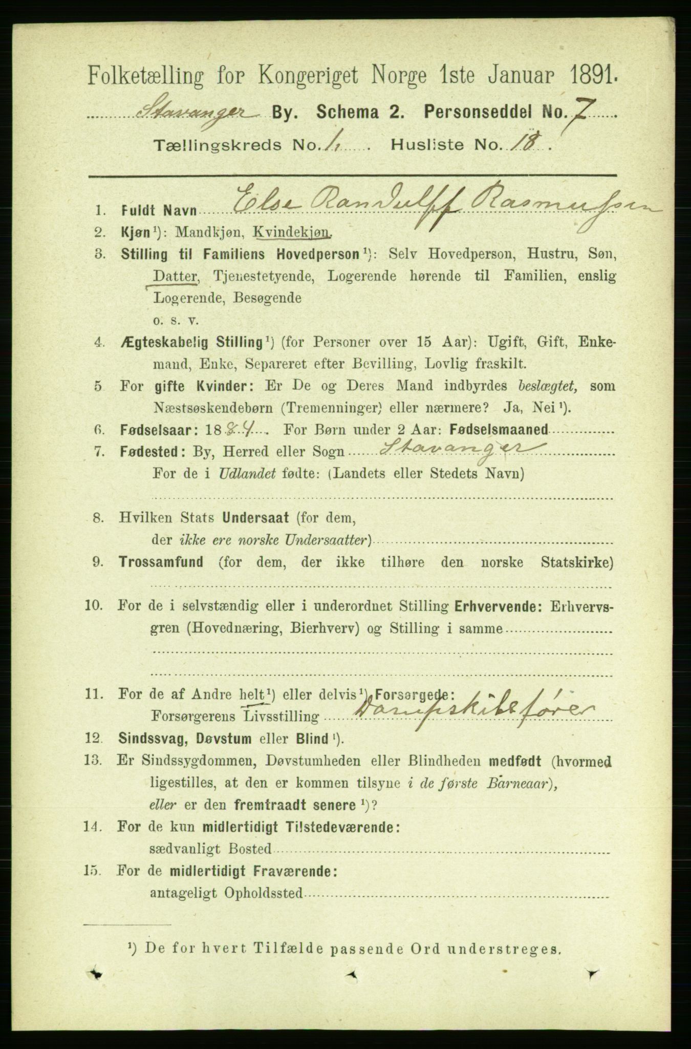 RA, 1891 census for 1103 Stavanger, 1891, p. 5284