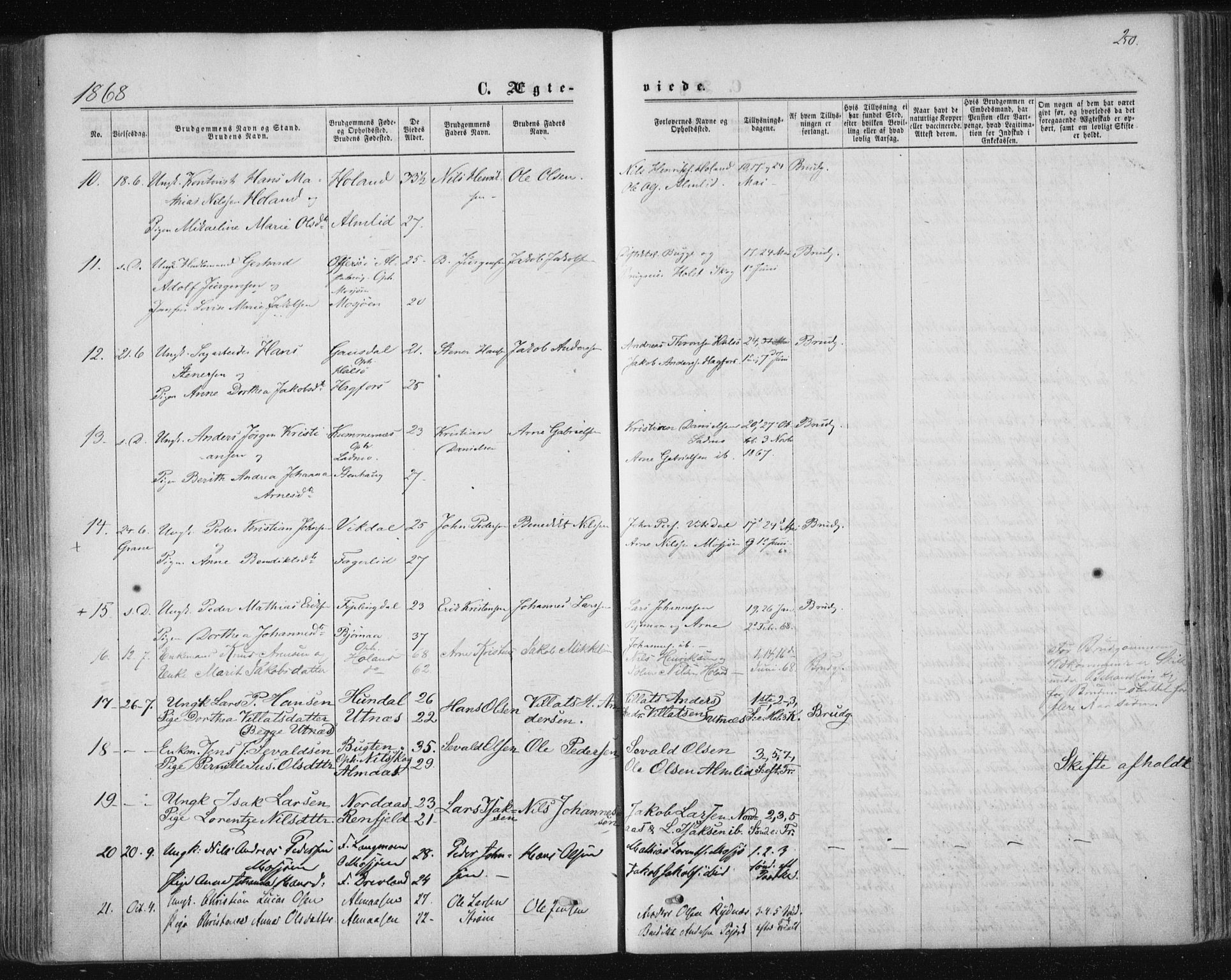 Ministerialprotokoller, klokkerbøker og fødselsregistre - Nordland, SAT/A-1459/820/L0294: Parish register (official) no. 820A15, 1866-1879, p. 250