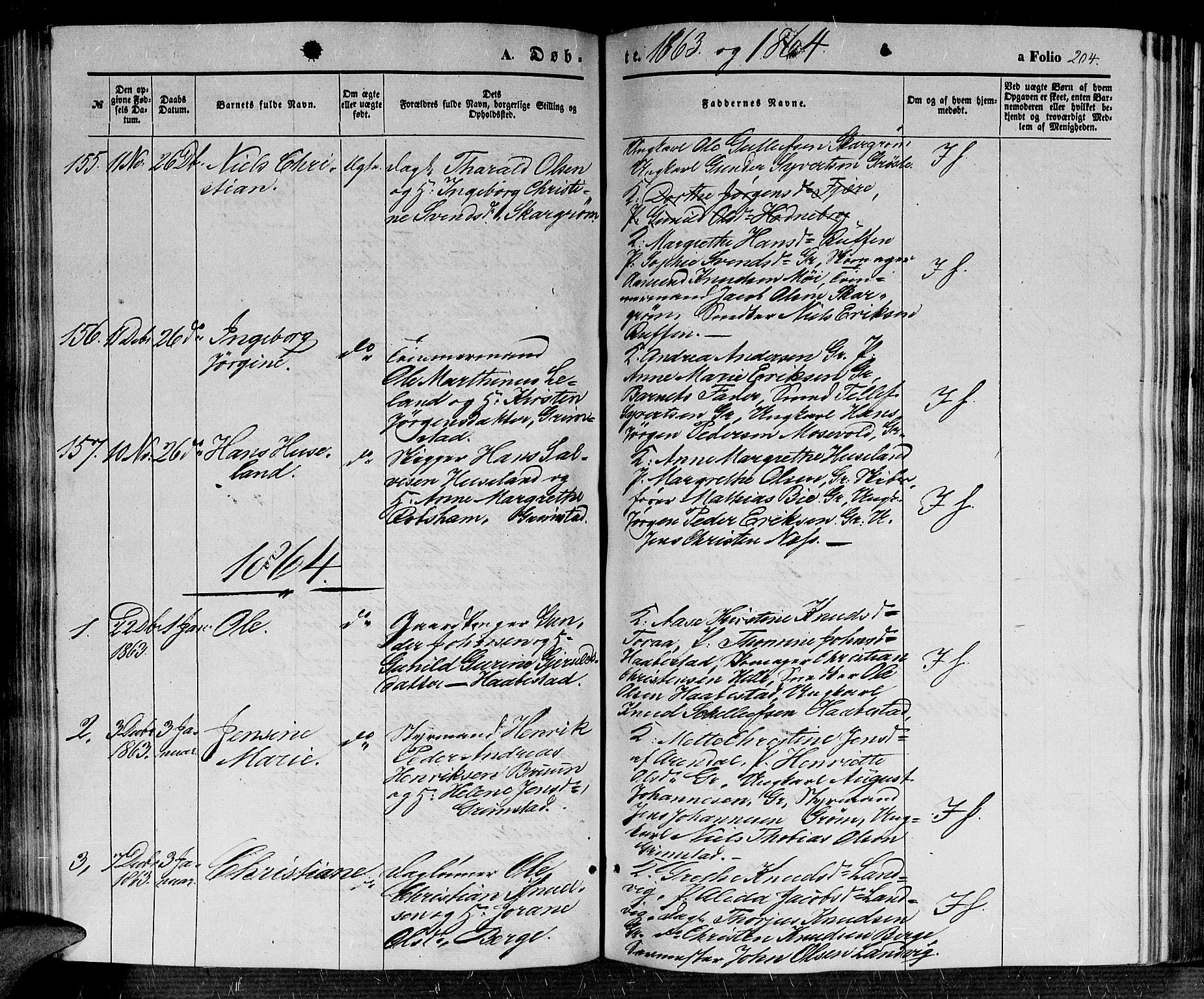 Fjære sokneprestkontor, SAK/1111-0011/F/Fb/L0008: Parish register (copy) no. B 8, 1854-1867, p. 204