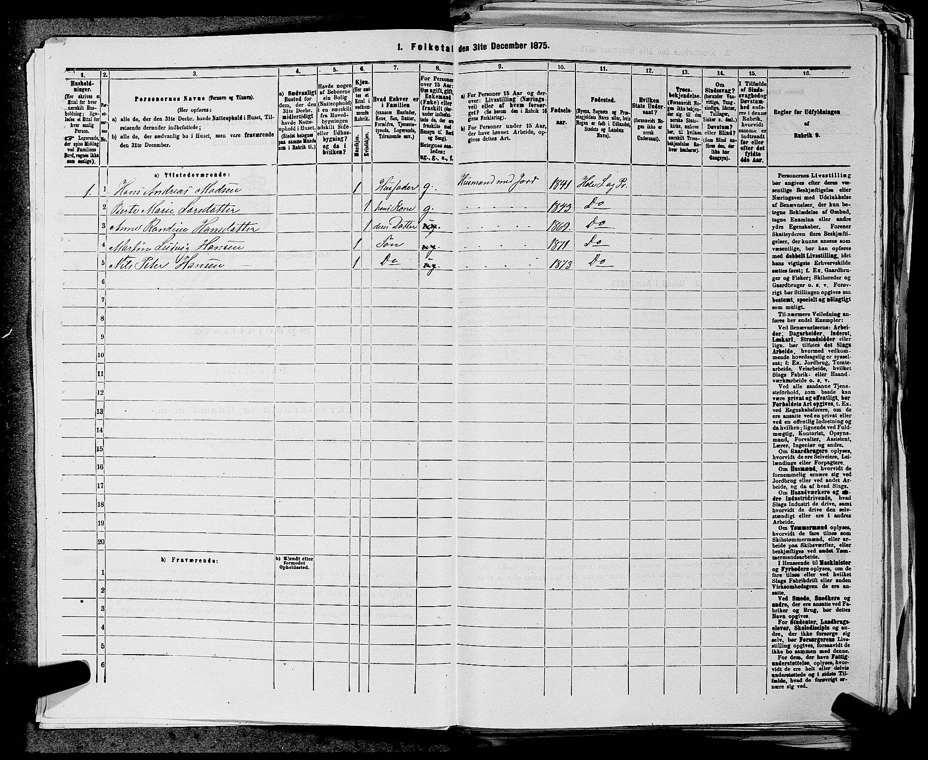 SAKO, 1875 census for 0612P Hole, 1875, p. 67