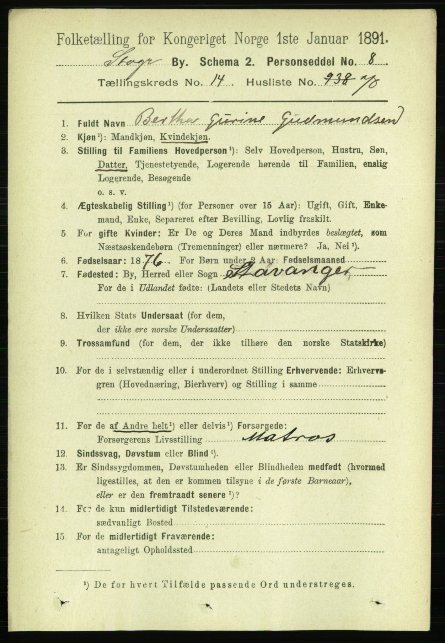 RA, 1891 census for 1103 Stavanger, 1891, p. 17599