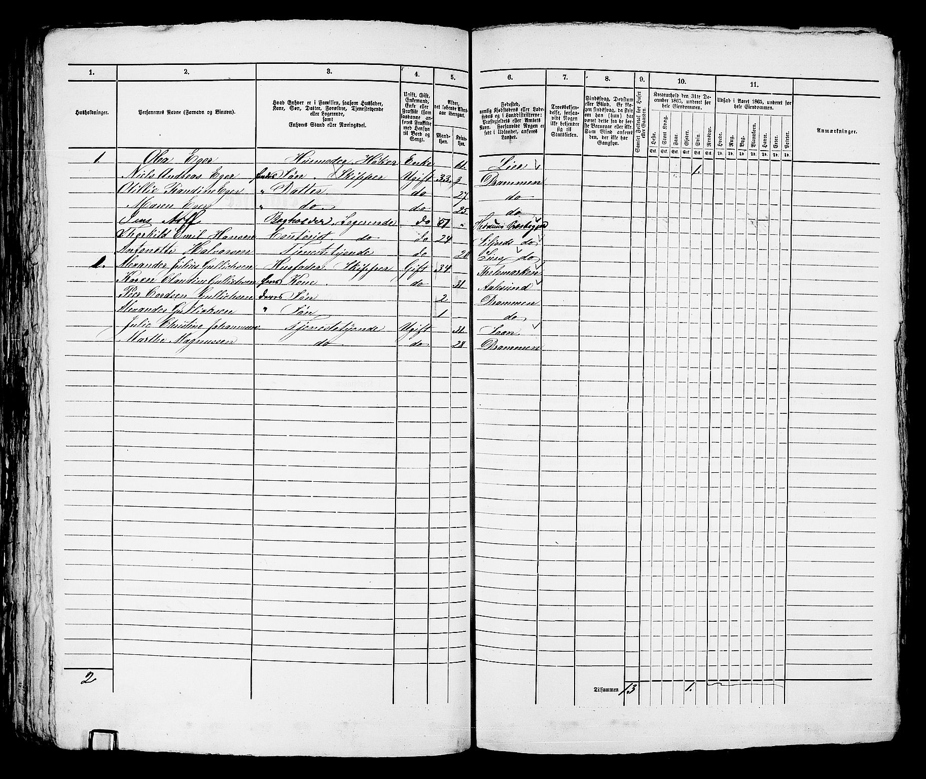 RA, 1865 census for Bragernes in Drammen, 1865, p. 807