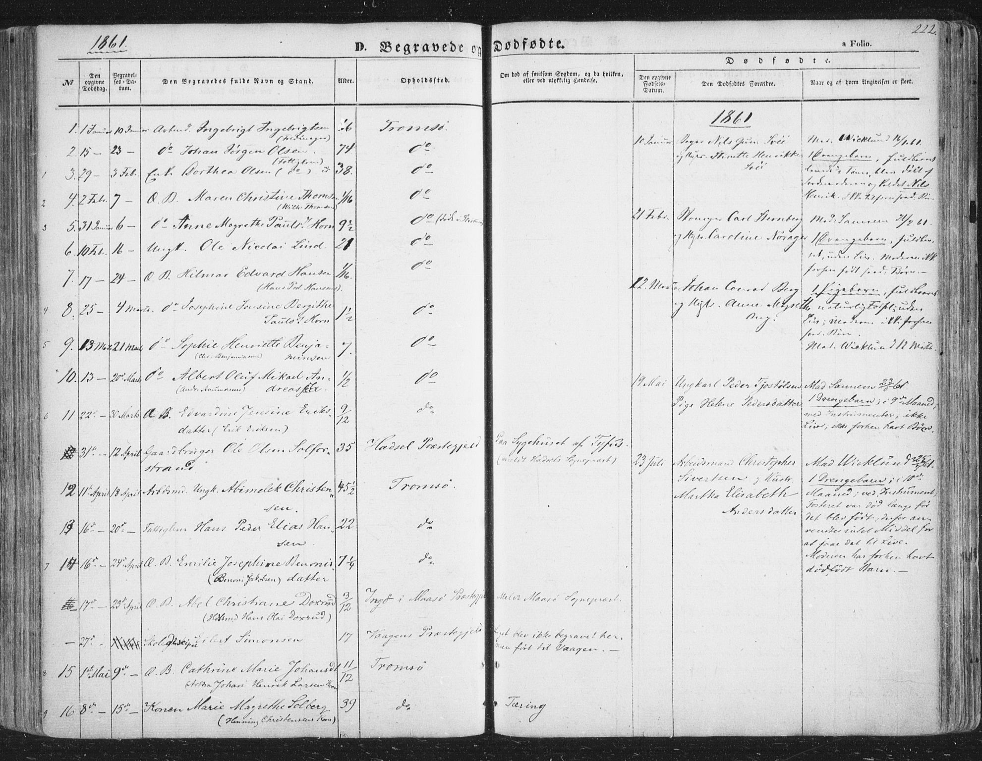 Tromsø sokneprestkontor/stiftsprosti/domprosti, SATØ/S-1343/G/Ga/L0011kirke: Parish register (official) no. 11, 1856-1865, p. 222
