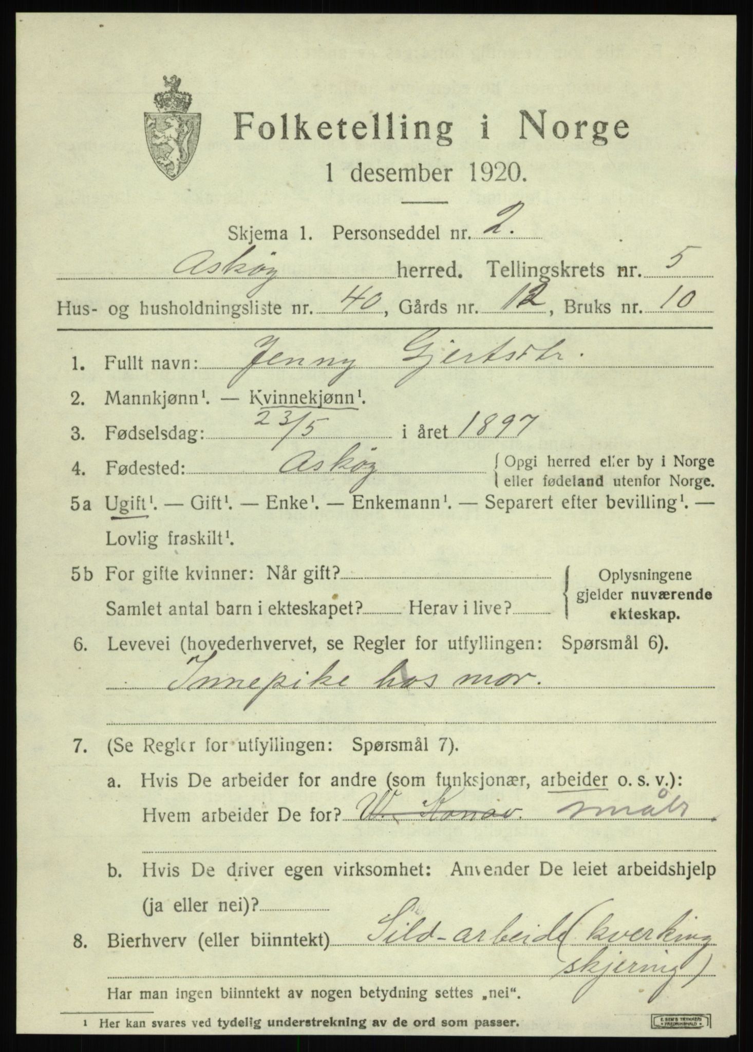 SAB, 1920 census for Askøy, 1920, p. 9246