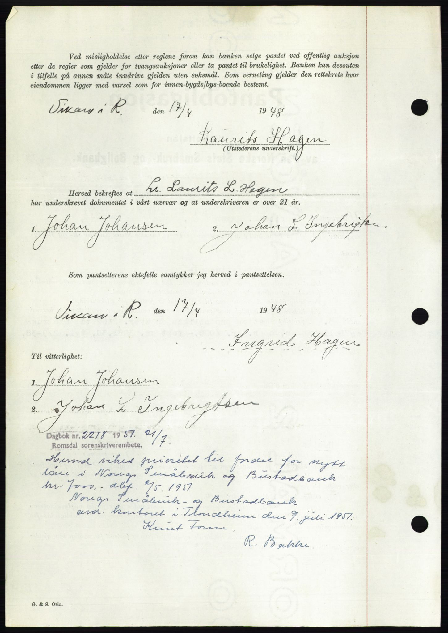 Romsdal sorenskriveri, AV/SAT-A-4149/1/2/2C: Mortgage book no. B3, 1946-1948, Diary no: : 987/1948