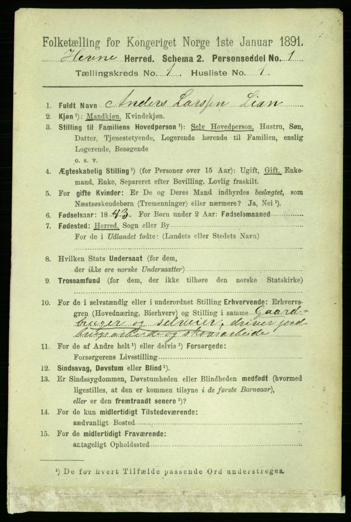 RA, 1891 census for 1612 Hemne, 1891, p. 115