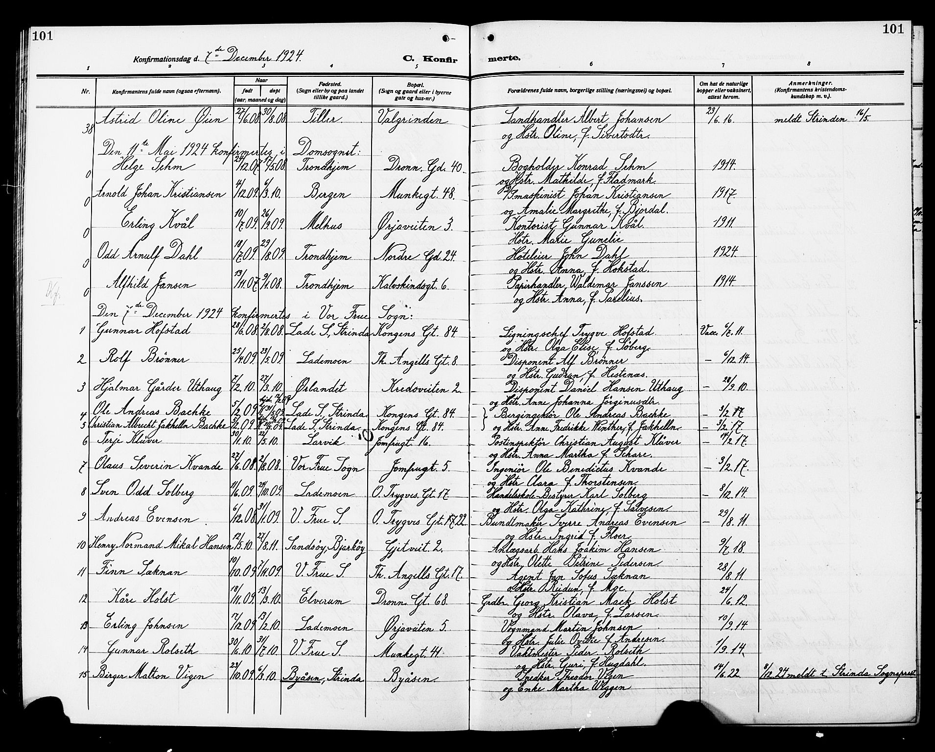 Ministerialprotokoller, klokkerbøker og fødselsregistre - Sør-Trøndelag, SAT/A-1456/602/L0147: Parish register (copy) no. 602C15, 1911-1924, p. 101