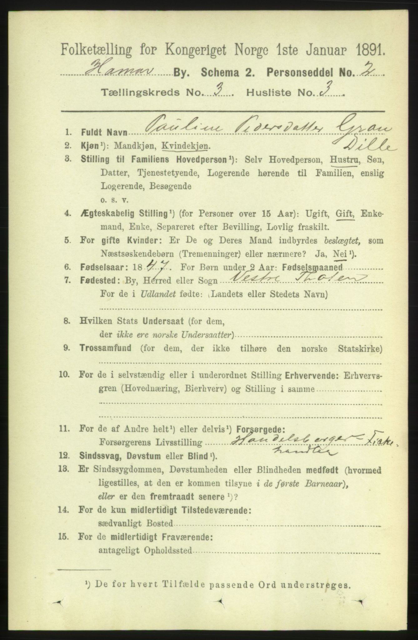 RA, 1891 census for 0401 Hamar, 1891, p. 1726