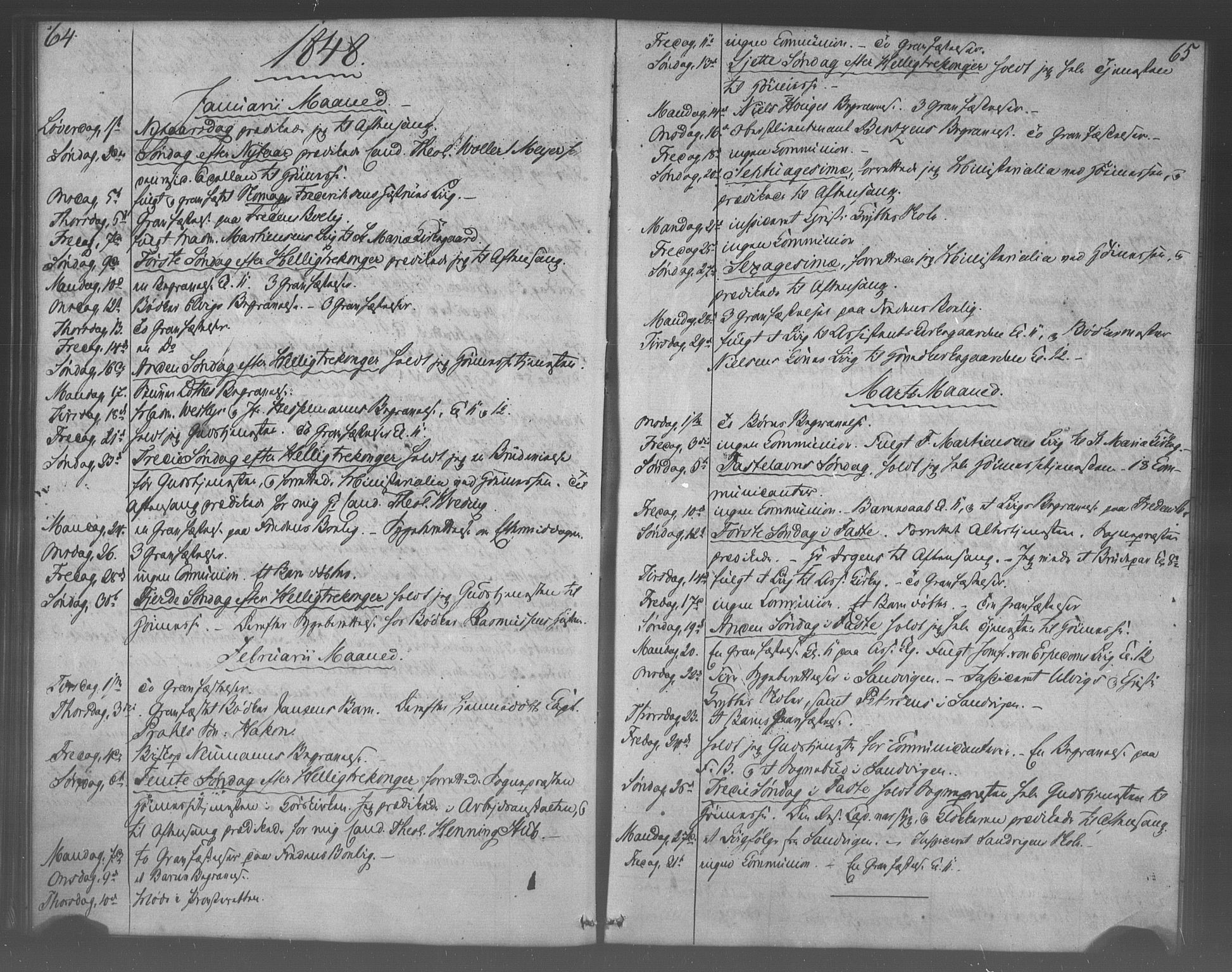 Korskirken sokneprestembete, SAB/A-76101/H/Haa/L0067: Curate's parish register no. A 2, 1844-1854, p. 64-65