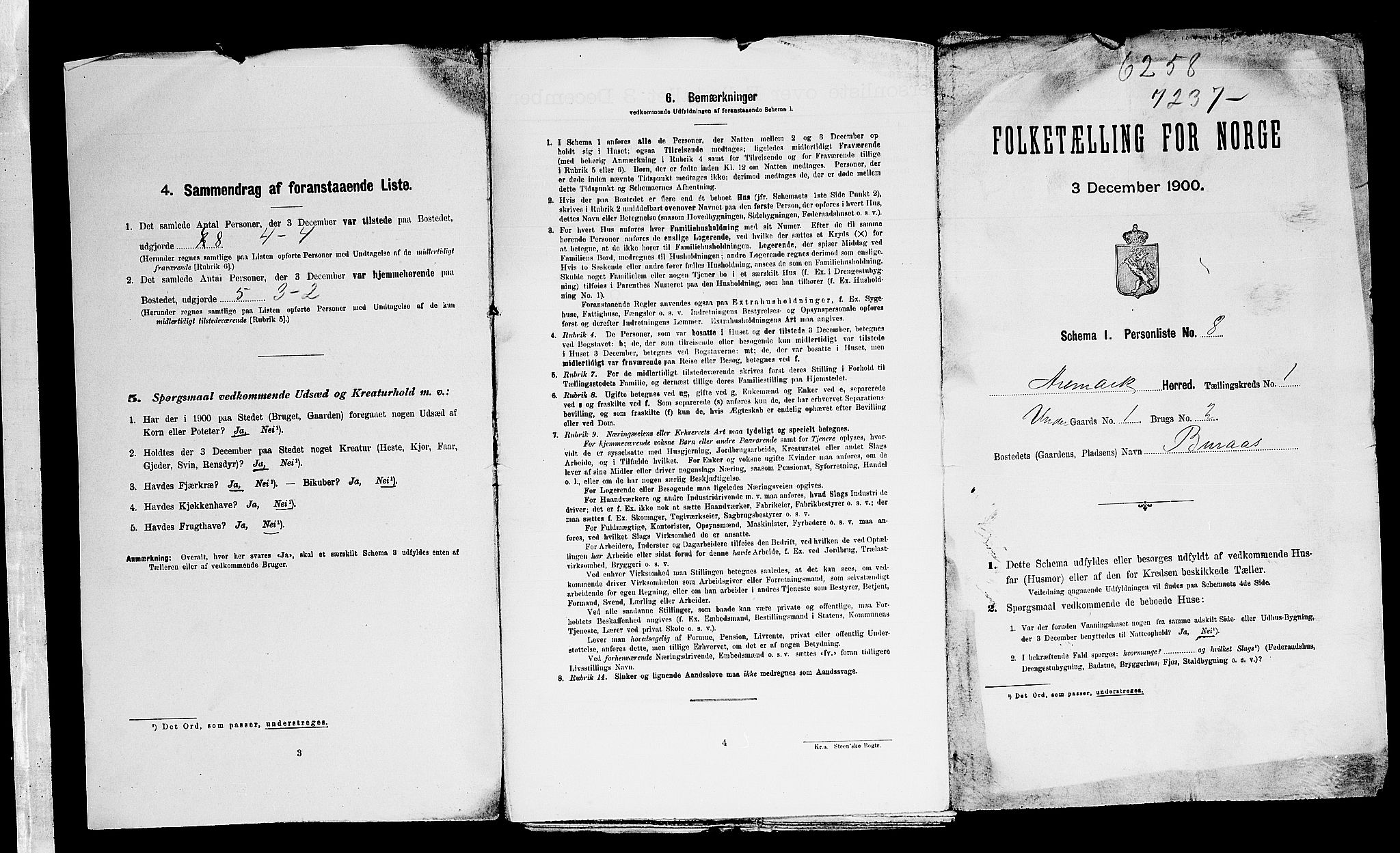 SAO, 1900 census for Aremark, 1900