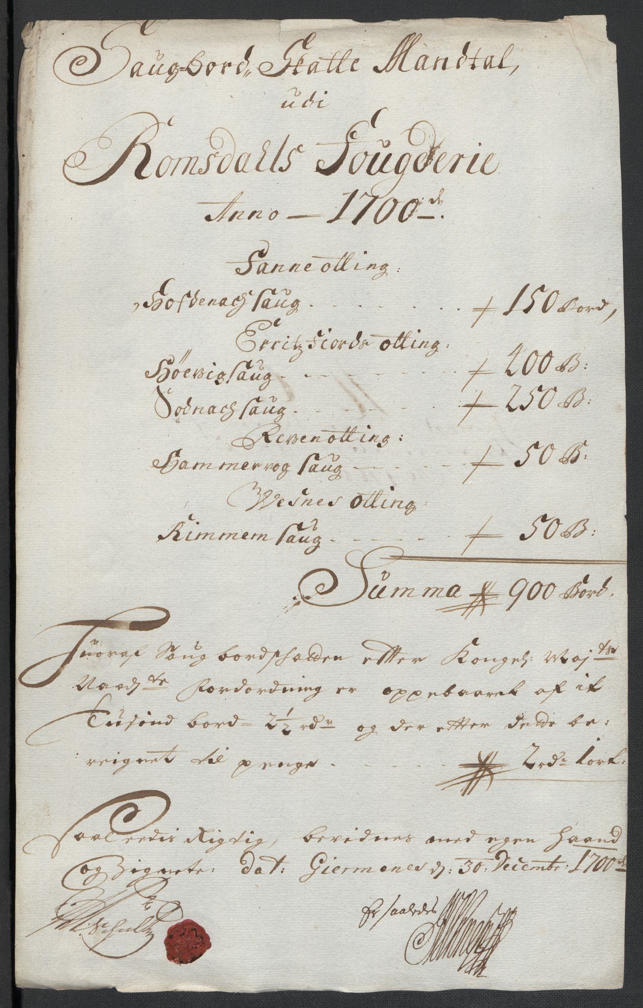 Rentekammeret inntil 1814, Reviderte regnskaper, Fogderegnskap, RA/EA-4092/R55/L3654: Fogderegnskap Romsdal, 1699-1700, p. 285