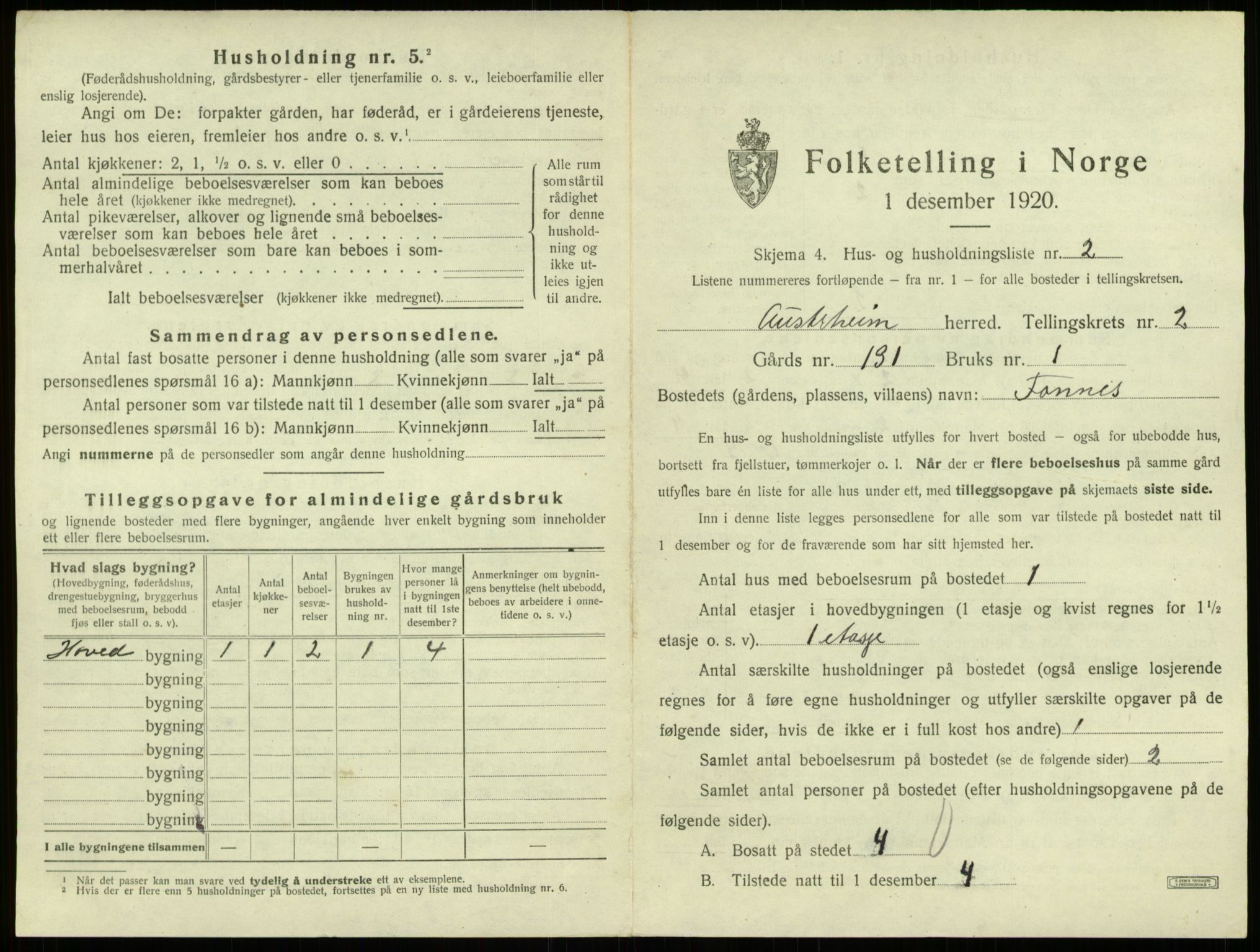 SAB, 1920 census for Austrheim, 1920, p. 112