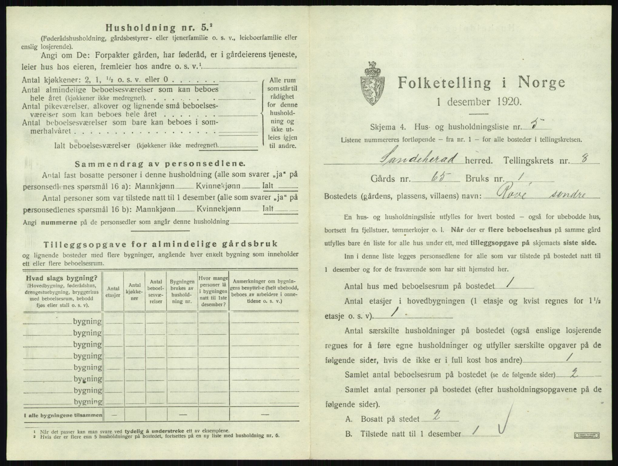 SAKO, 1920 census for Sandeherred, 1920, p. 1602