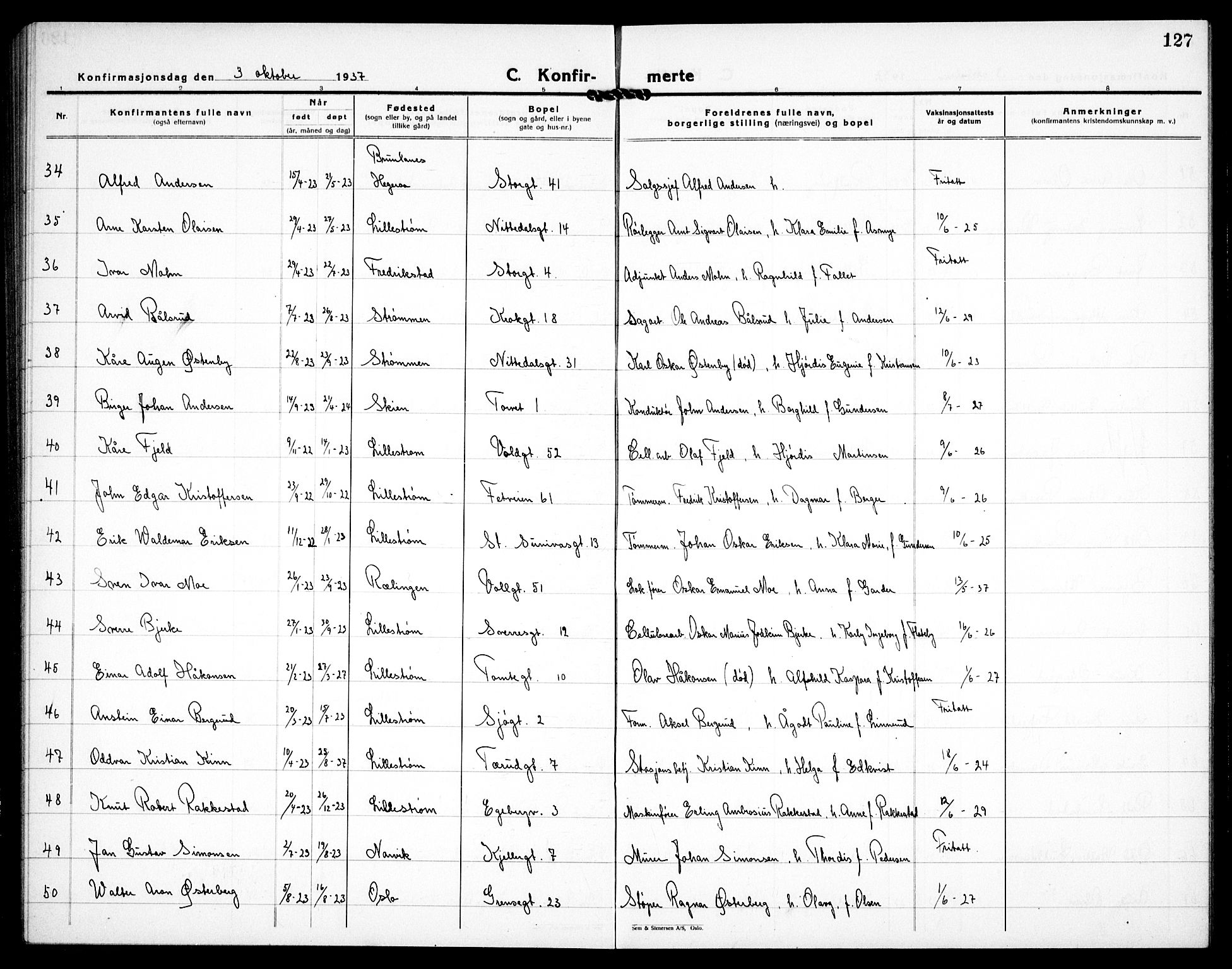 Skedsmo prestekontor Kirkebøker, AV/SAO-A-10033a/G/Gc/L0003: Parish register (copy) no. III 4, 1926-1939, p. 127
