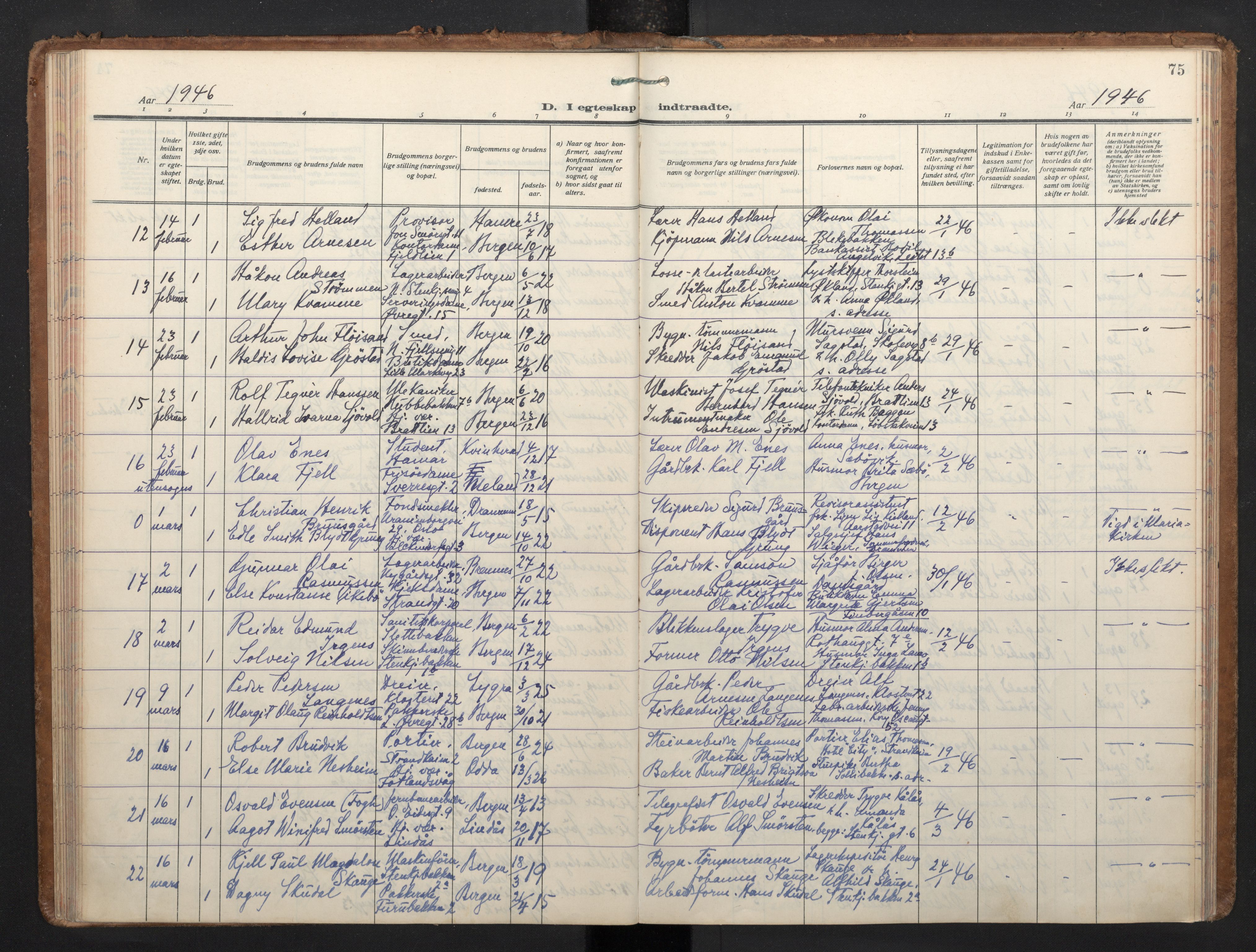 Korskirken sokneprestembete, AV/SAB-A-76101/H/Haa/L0040: Parish register (official) no. D 7, 1938-1952, p. 74b-75a