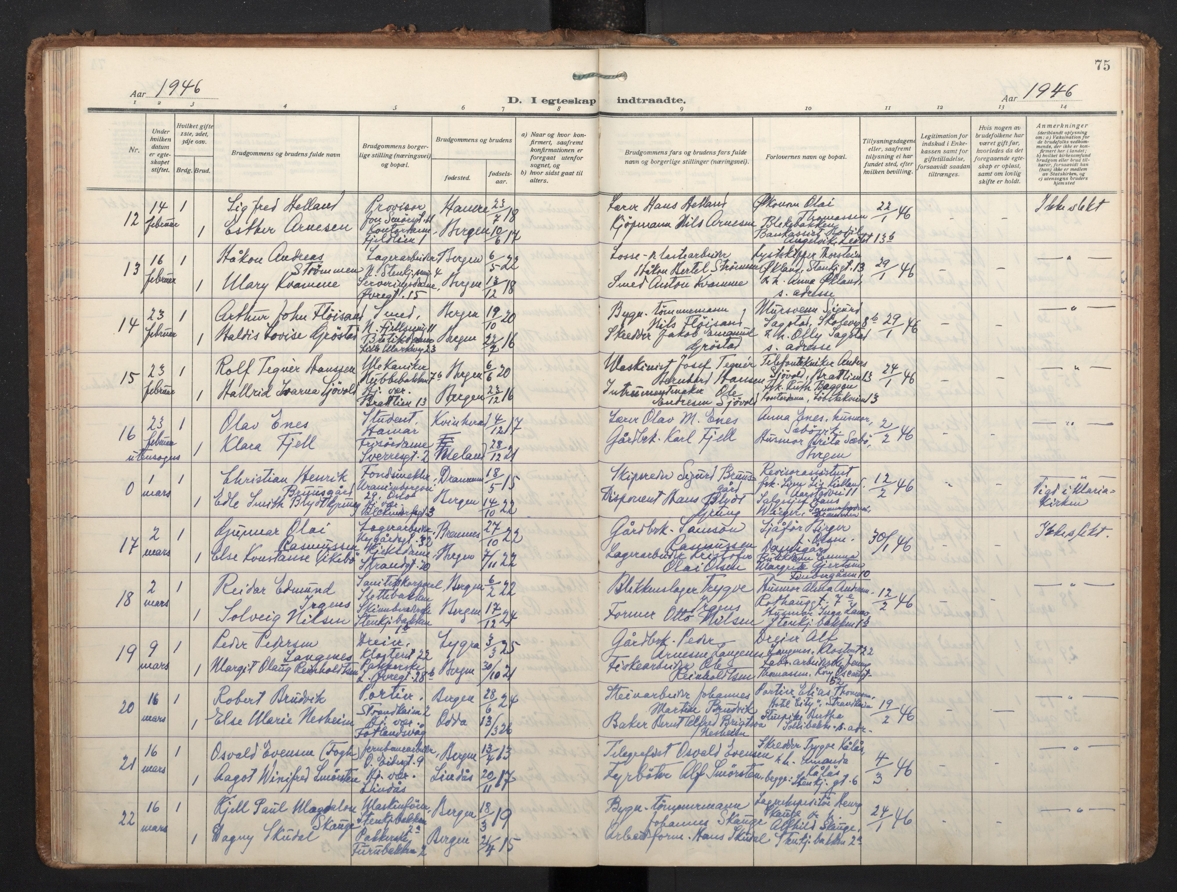 Korskirken sokneprestembete, AV/SAB-A-76101/H/Haa/L0040: Parish register (official) no. D 7, 1938-1952, p. 74b-75a