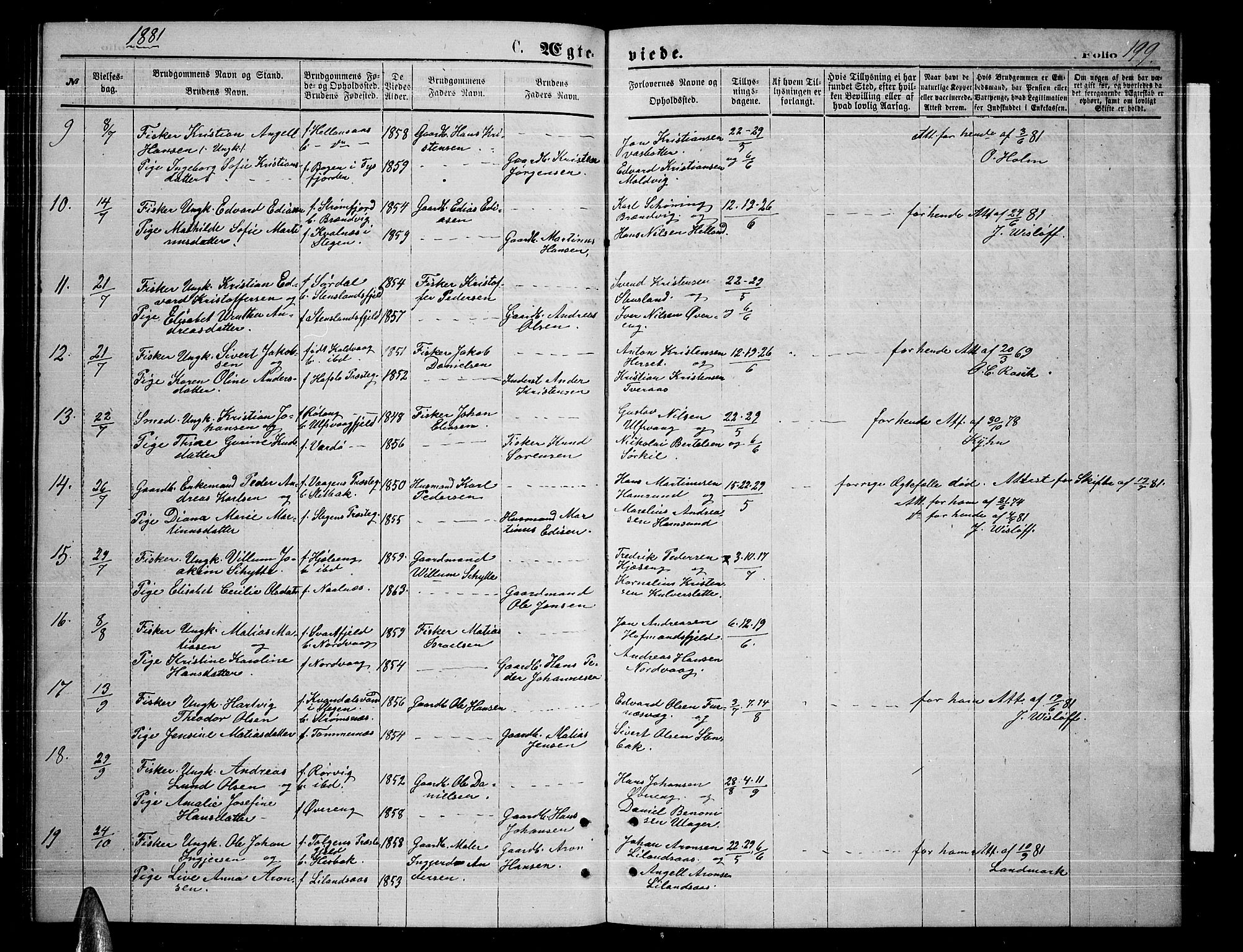 Ministerialprotokoller, klokkerbøker og fødselsregistre - Nordland, AV/SAT-A-1459/859/L0858: Parish register (copy) no. 859C04, 1873-1886, p. 199