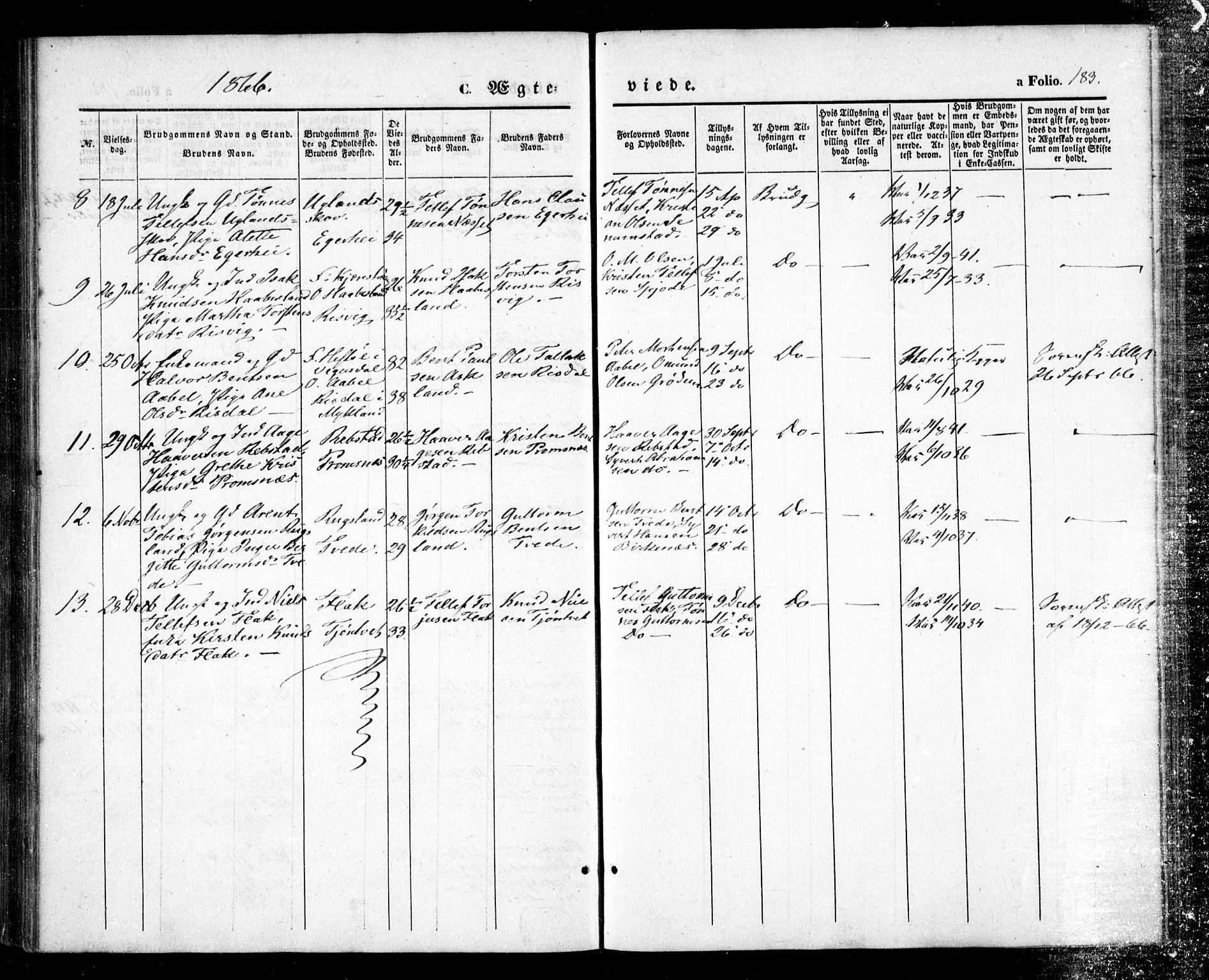 Birkenes sokneprestkontor, AV/SAK-1111-0004/F/Fa/L0003: Parish register (official) no. A 3, 1850-1866, p. 183