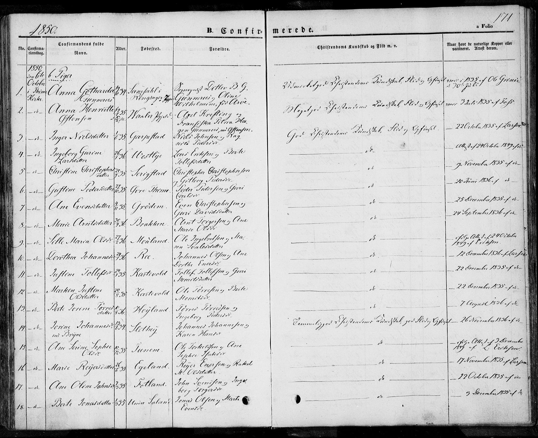 Lye sokneprestkontor, SAST/A-101794/001/30BA/L0005: Parish register (official) no. A 5.1, 1842-1855, p. 171