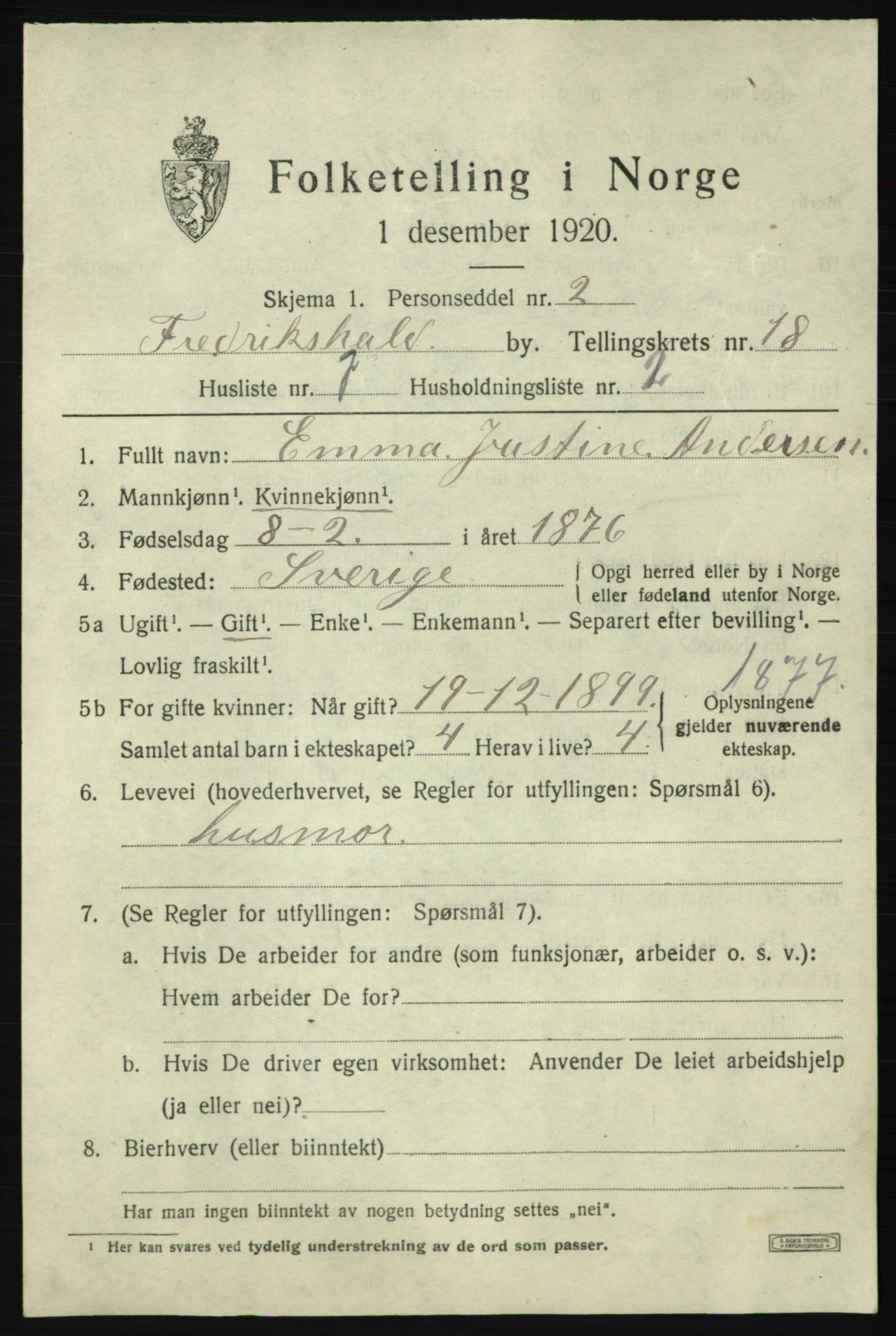 SAO, 1920 census for Fredrikshald, 1920, p. 27211