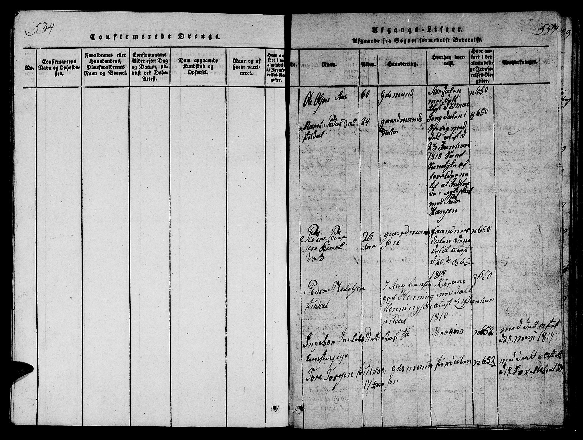 Ministerialprotokoller, klokkerbøker og fødselsregistre - Sør-Trøndelag, SAT/A-1456/698/L1164: Parish register (copy) no. 698C01, 1816-1861, p. 534-559