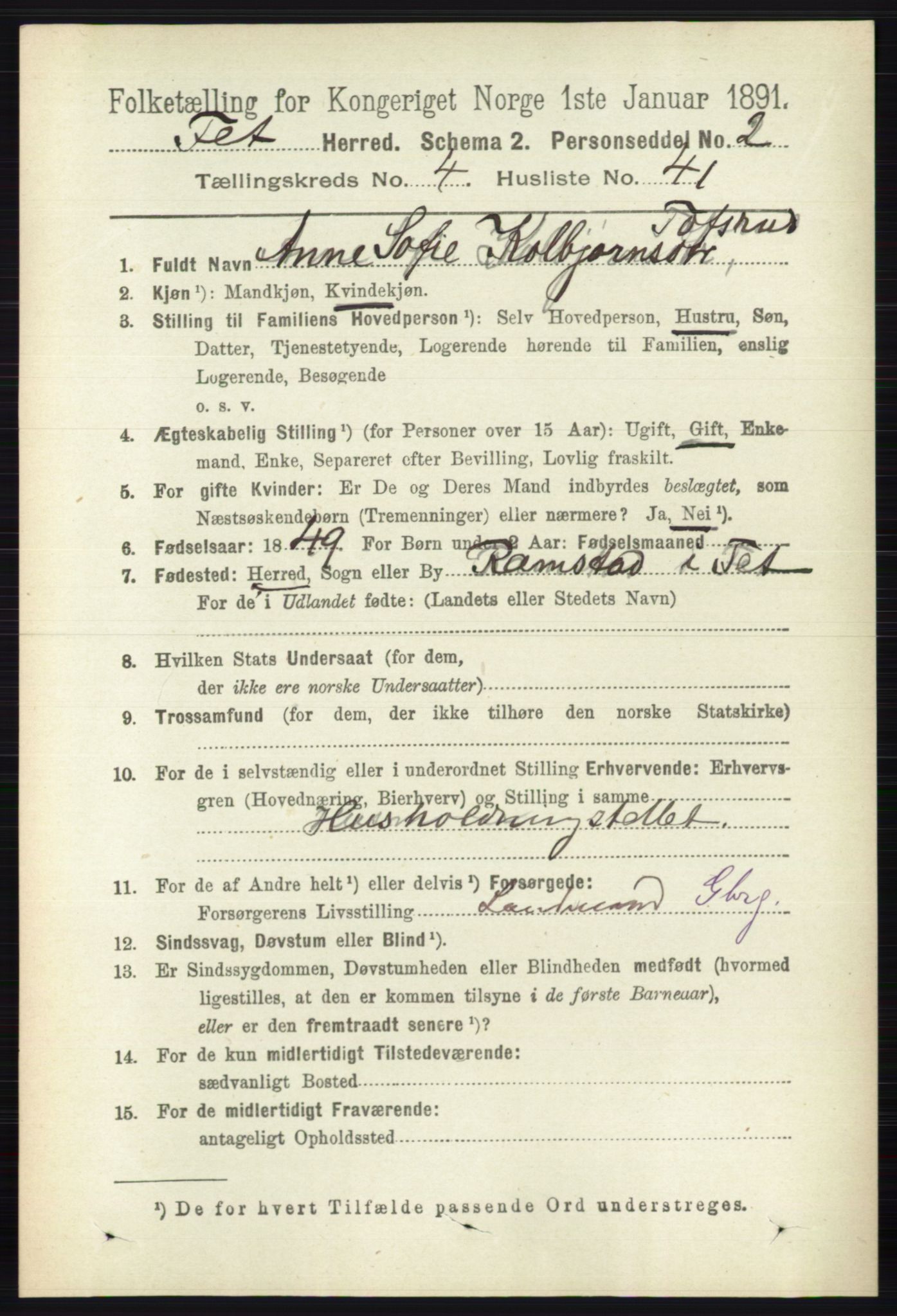RA, 1891 census for 0227 Fet, 1891, p. 1507