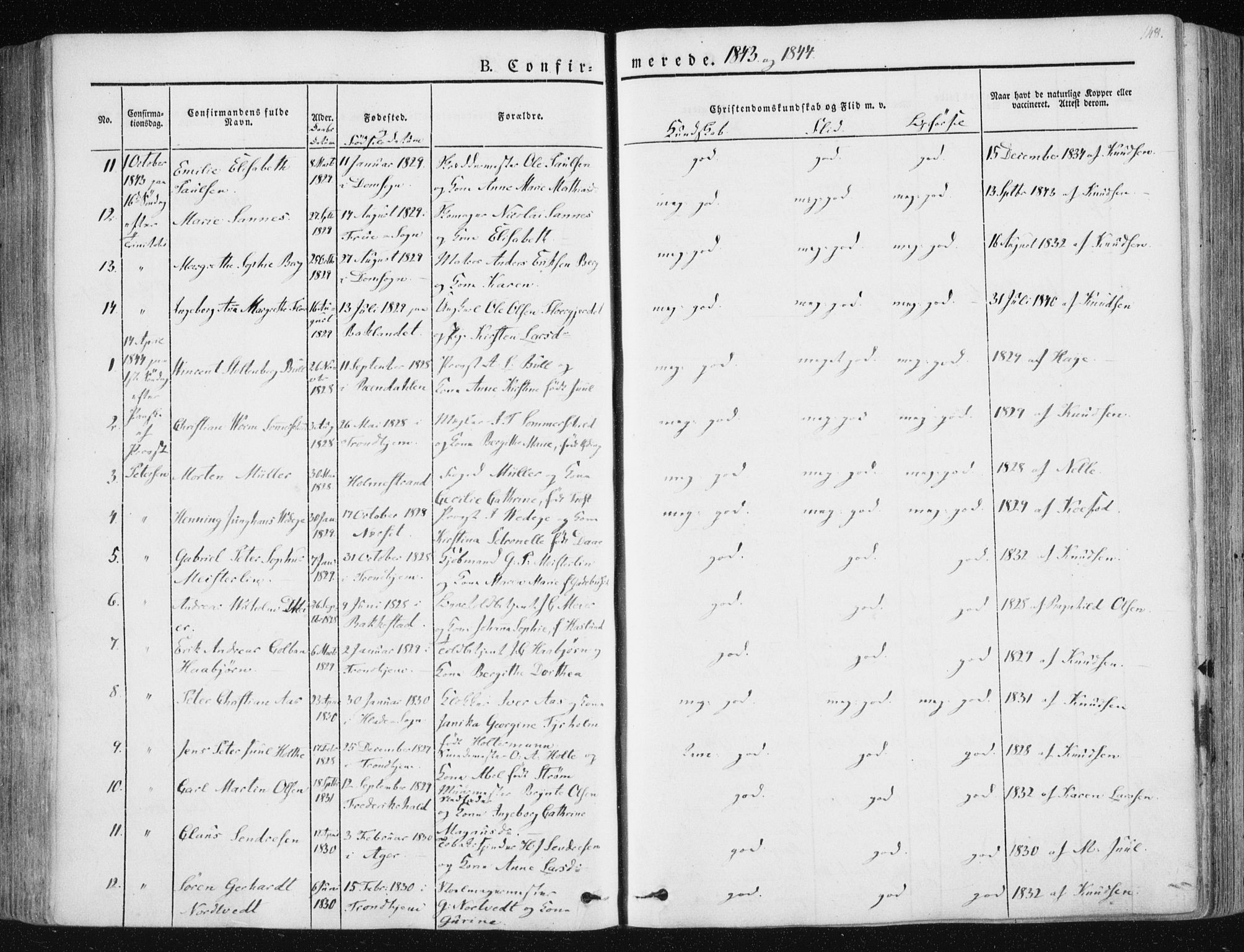 Ministerialprotokoller, klokkerbøker og fødselsregistre - Sør-Trøndelag, AV/SAT-A-1456/602/L0110: Parish register (official) no. 602A08, 1840-1854, p. 148