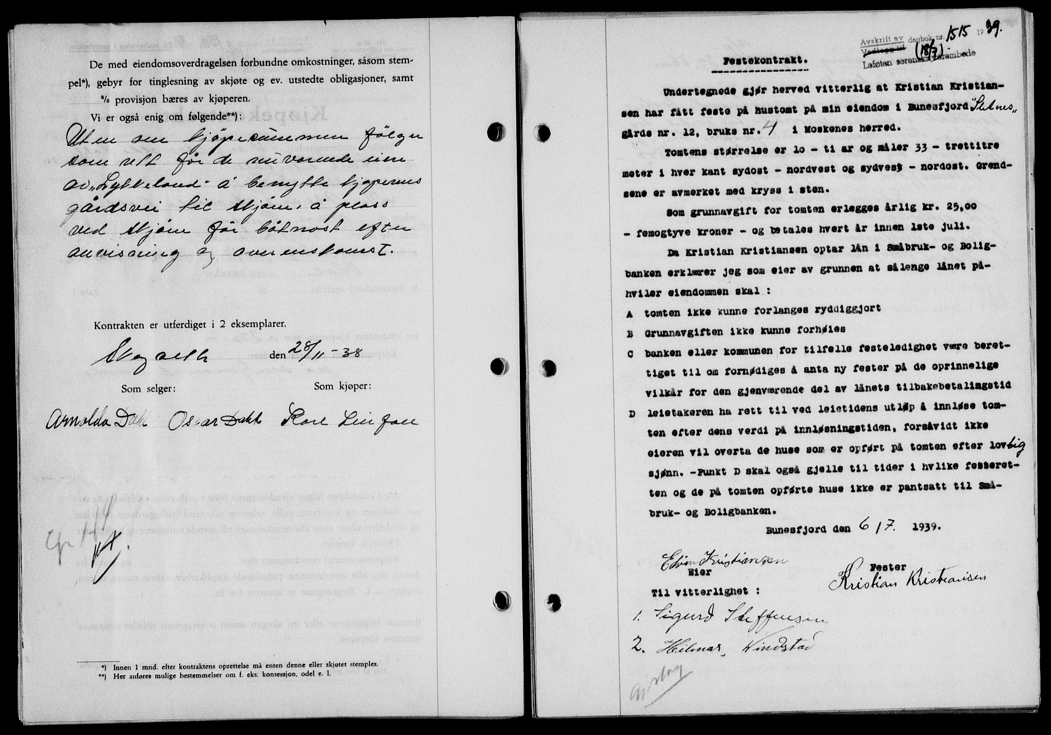 Lofoten sorenskriveri, SAT/A-0017/1/2/2C/L0006a: Mortgage book no. 6a, 1939-1939, Diary no: : 1515/1939