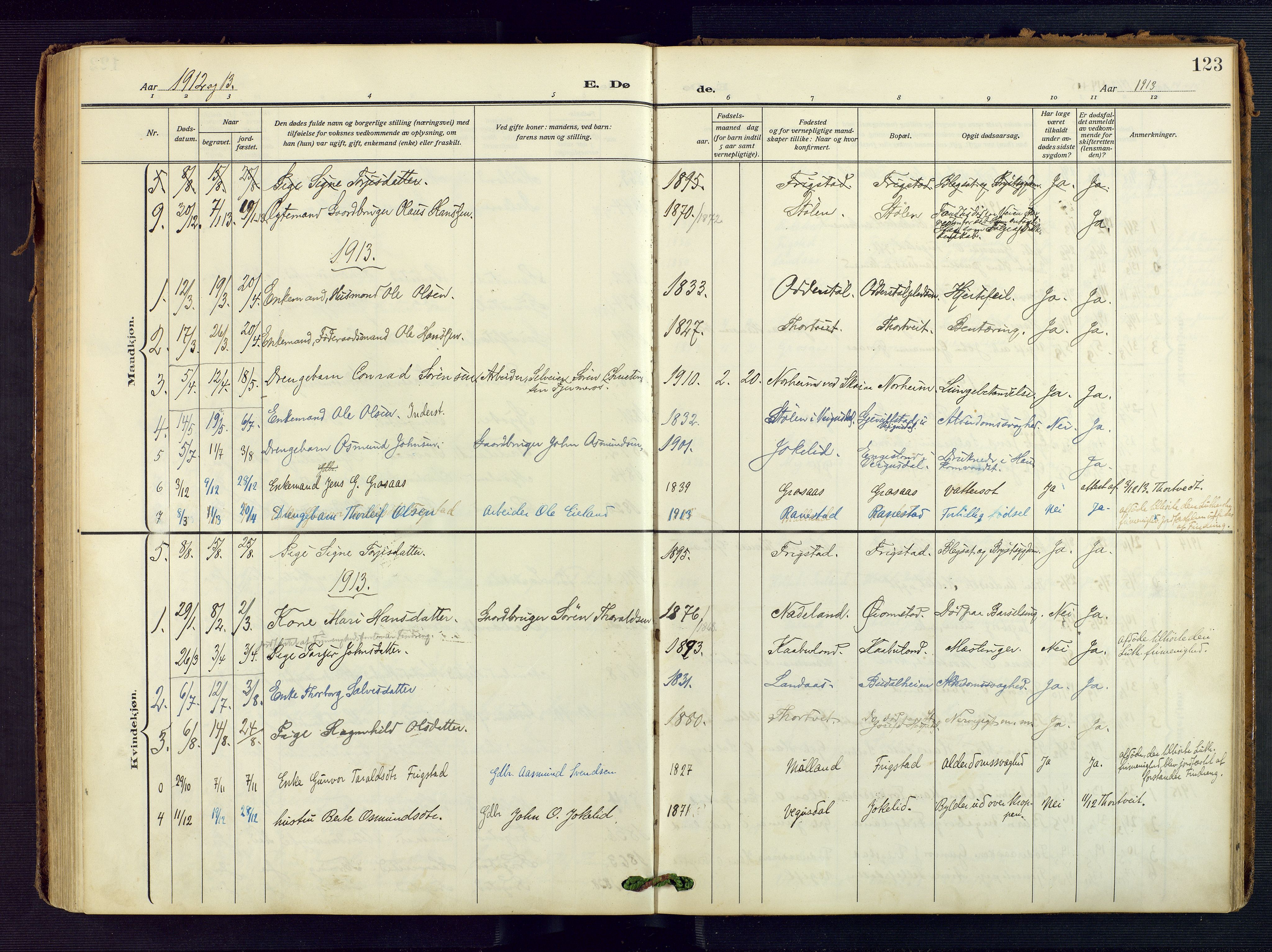 Evje sokneprestkontor, AV/SAK-1111-0008/F/Fa/Fac/L0004: Parish register (official) no. A 4, 1910-1932, p. 123