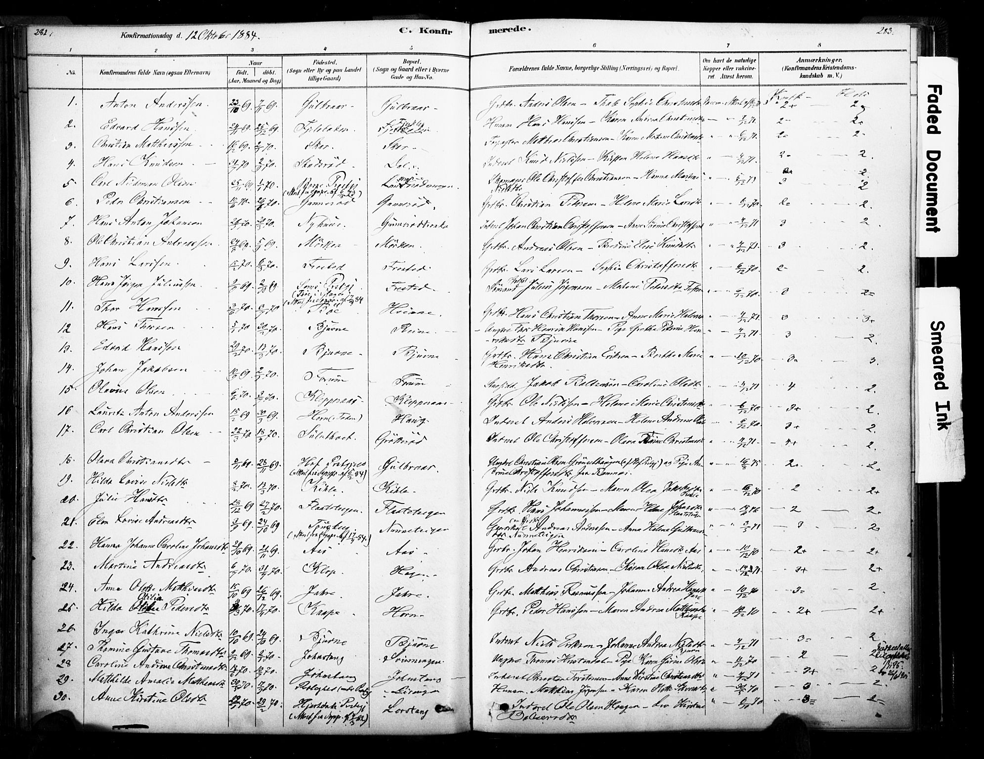 Ramnes kirkebøker, AV/SAKO-A-314/F/Fa/L0007: Parish register (official) no. I 7, 1878-1895, p. 282-283