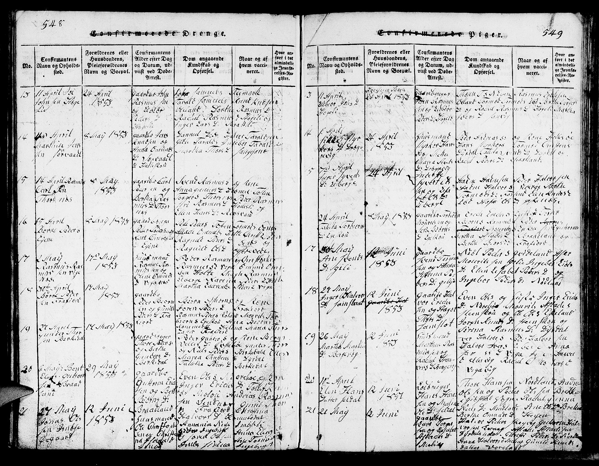 Strand sokneprestkontor, AV/SAST-A-101828/H/Ha/Hab/L0002: Parish register (copy) no. B 2, 1816-1854, p. 548-549
