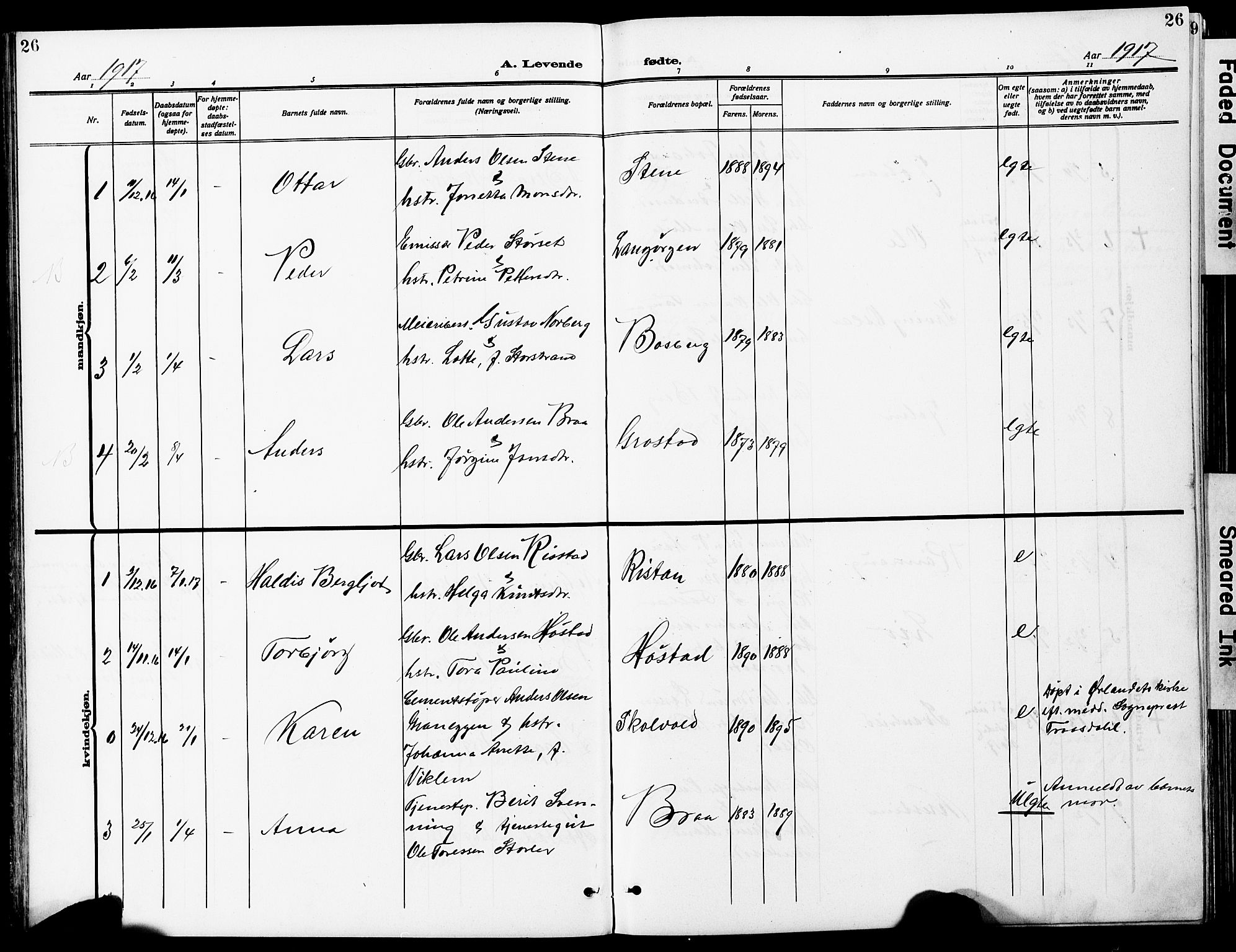 Ministerialprotokoller, klokkerbøker og fødselsregistre - Sør-Trøndelag, SAT/A-1456/612/L0388: Parish register (copy) no. 612C04, 1909-1929, p. 26