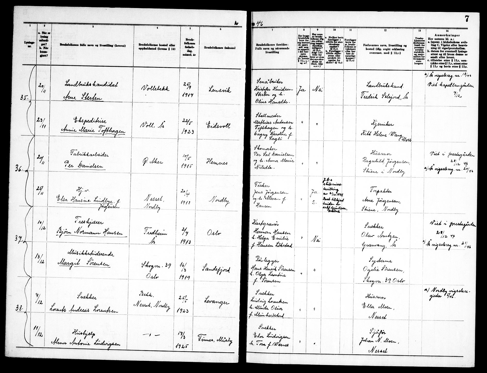 Ås prestekontor Kirkebøker, AV/SAO-A-10894/H/Ha/L0002: Banns register no. 2, 1946-1955, p. 7