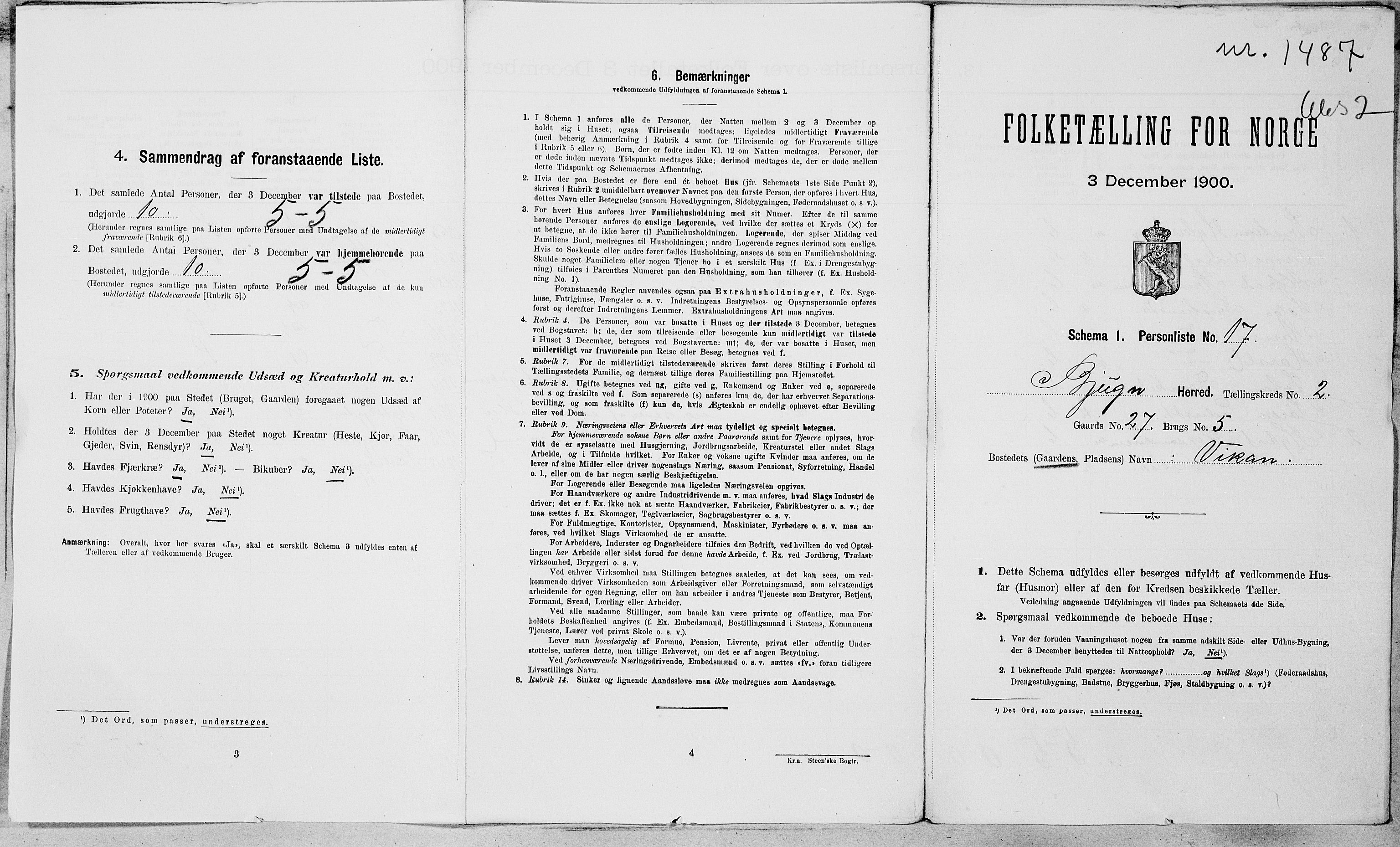 SAT, 1900 census for Bjugn, 1900, p. 20