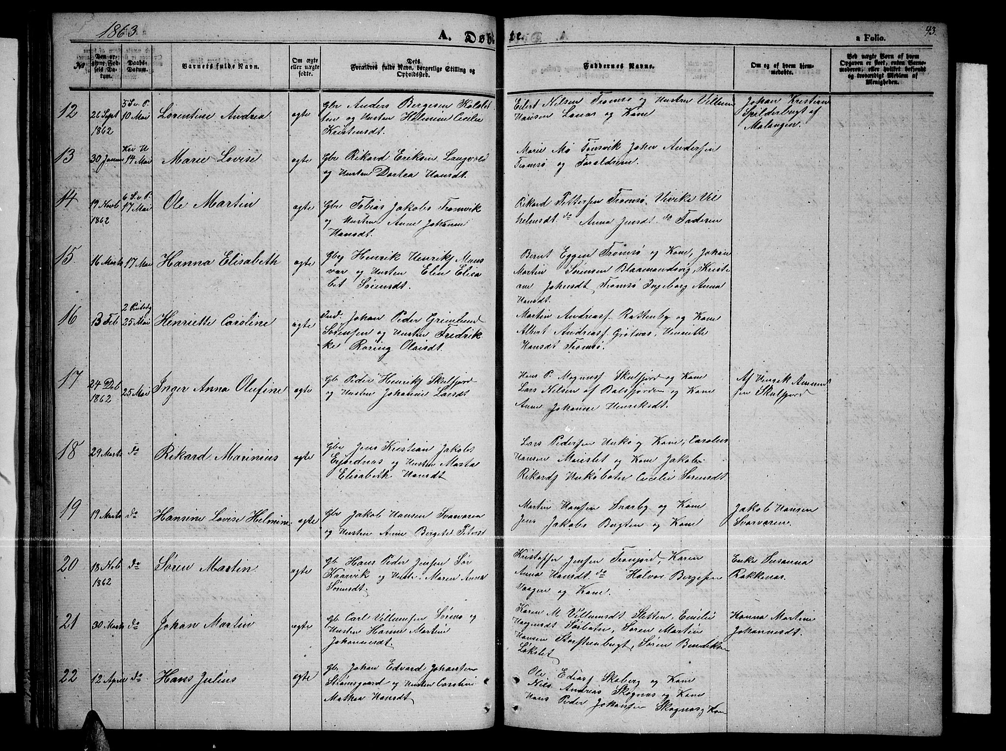 Tromsøysund sokneprestkontor, AV/SATØ-S-1304/G/Gb/L0001klokker: Parish register (copy) no. 1, 1857-1869, p. 43