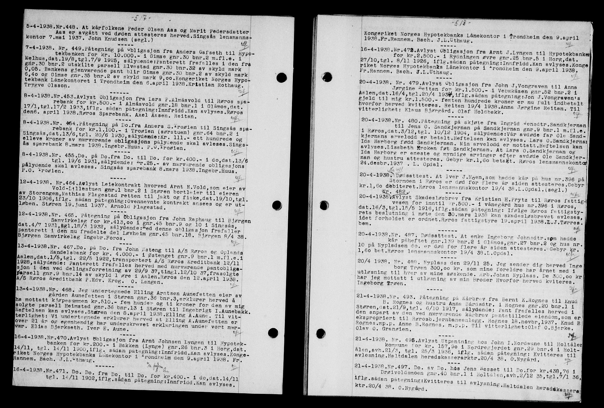 Gauldal sorenskriveri, SAT/A-0014/1/2/2C/L0048: Mortgage book no. 51-52, 1937-1938, p. 517-518, Diary no: : 448/1938