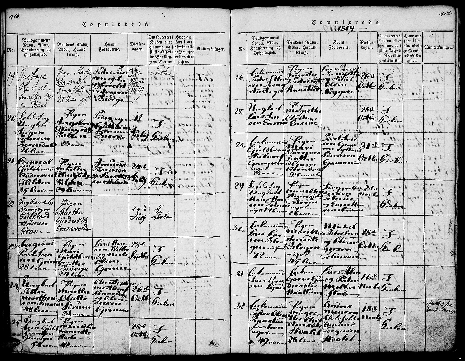 Gran prestekontor, AV/SAH-PREST-112/H/Ha/Haa/L0009: Parish register (official) no. 9, 1815-1824, p. 416-417