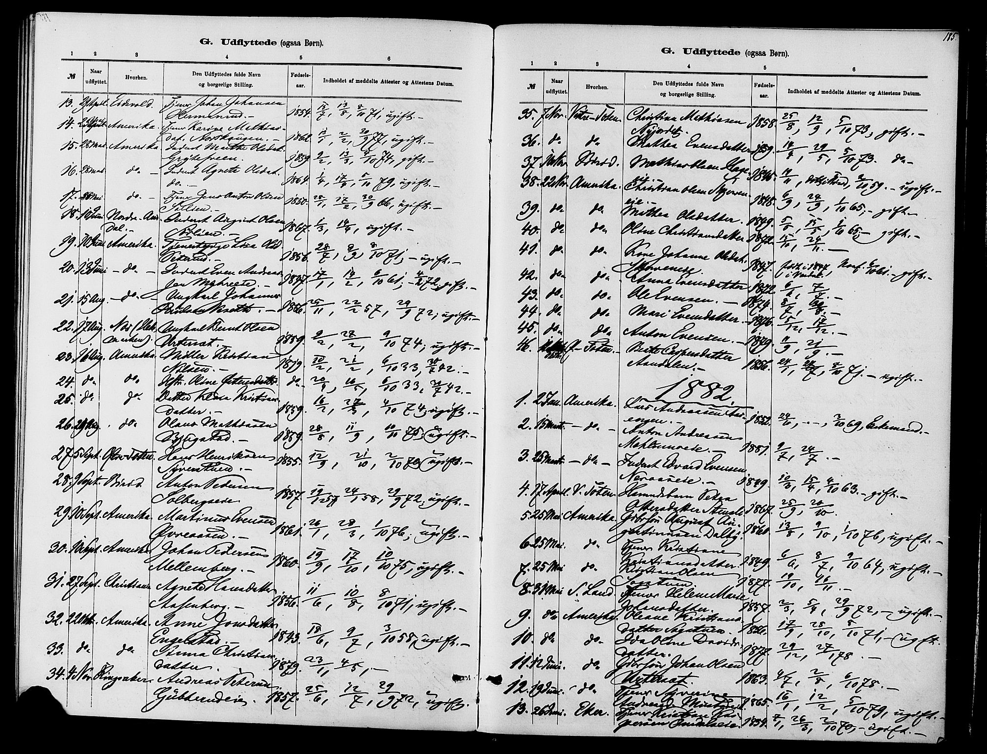 Vardal prestekontor, SAH/PREST-100/H/Ha/Haa/L0010: Parish register (official) no. 10, 1878-1893, p. 185