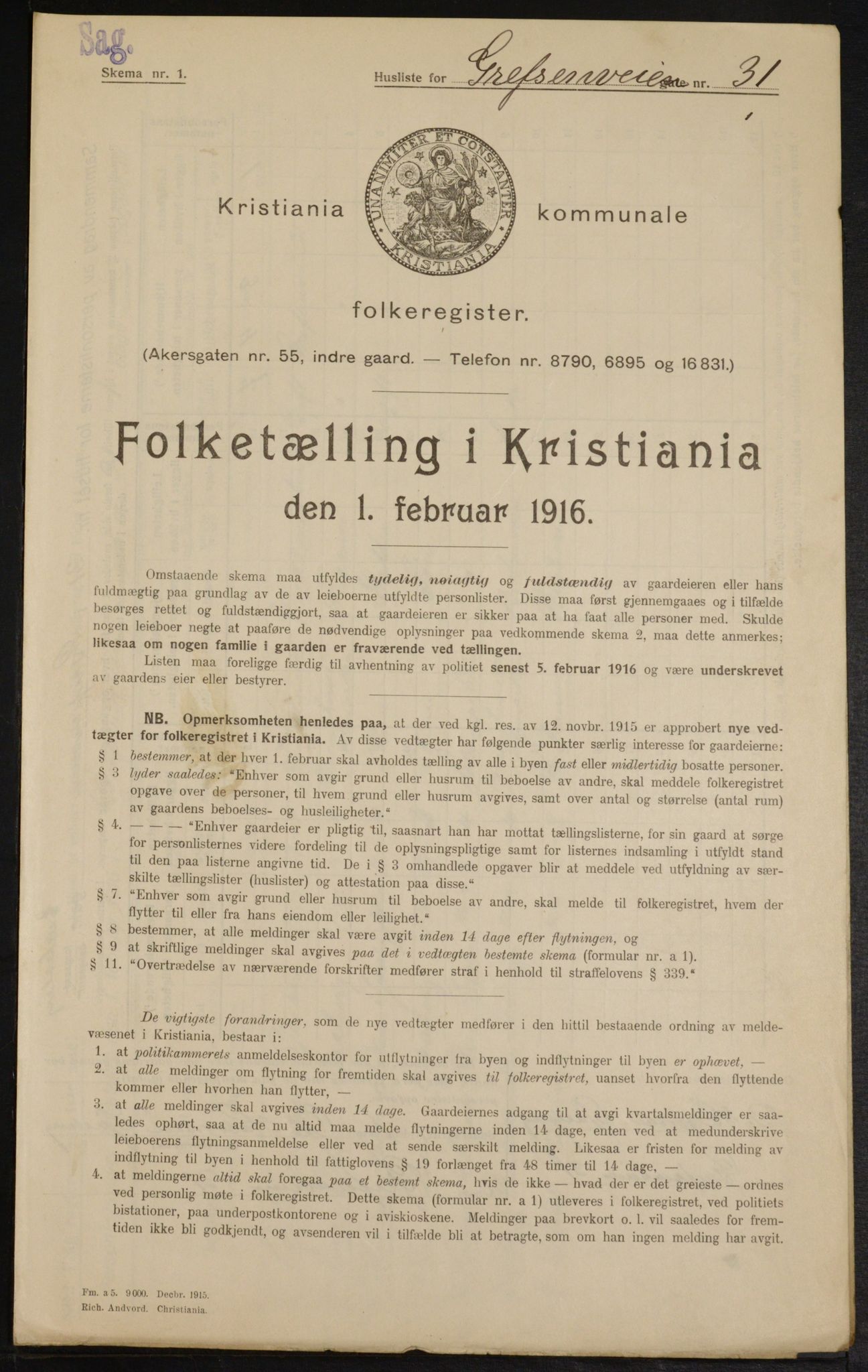 OBA, Municipal Census 1916 for Kristiania, 1916, p. 30257